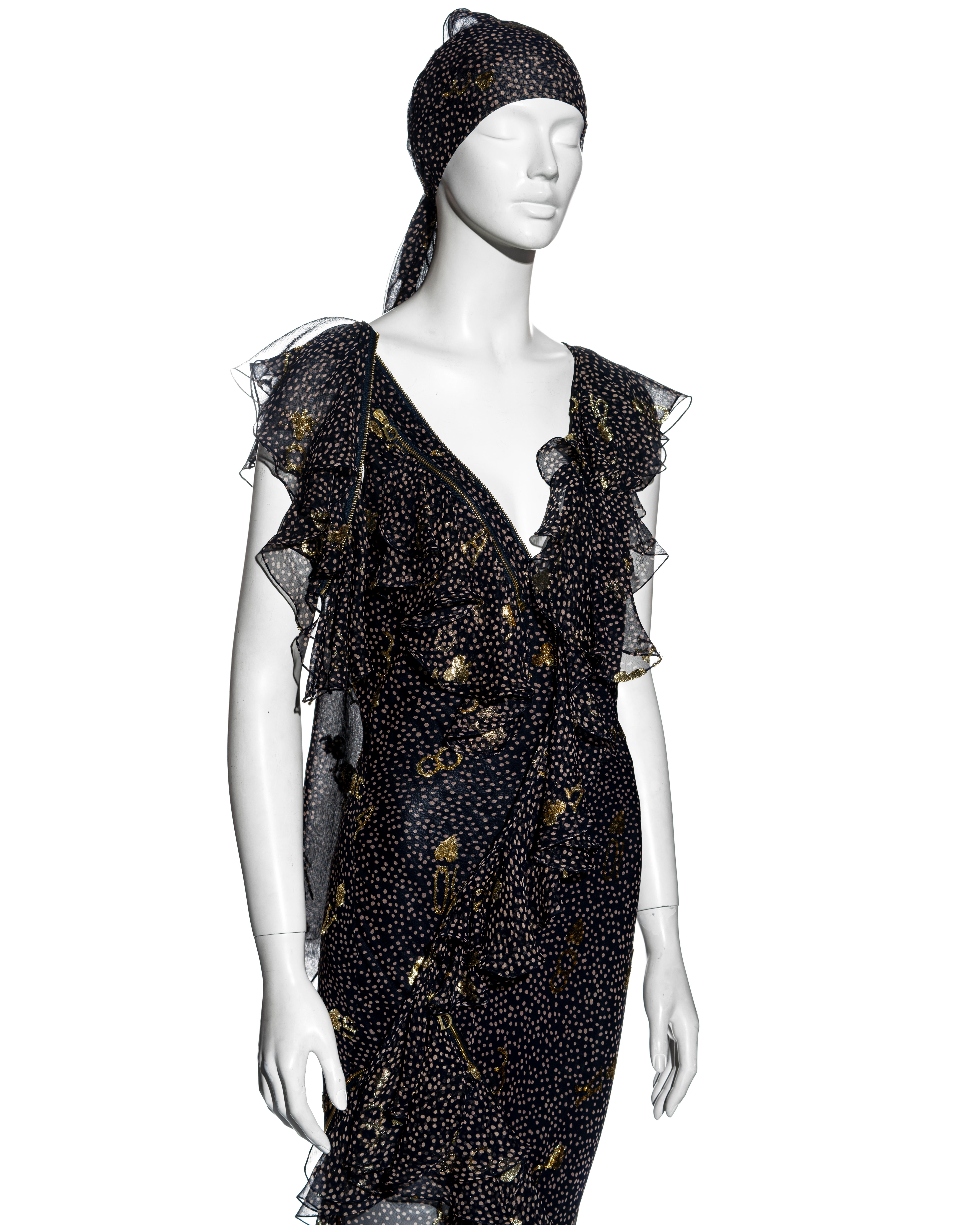 Christian Dior by John Galliano gold chiffon jacquard evening dress, ss 2001 For Sale 1