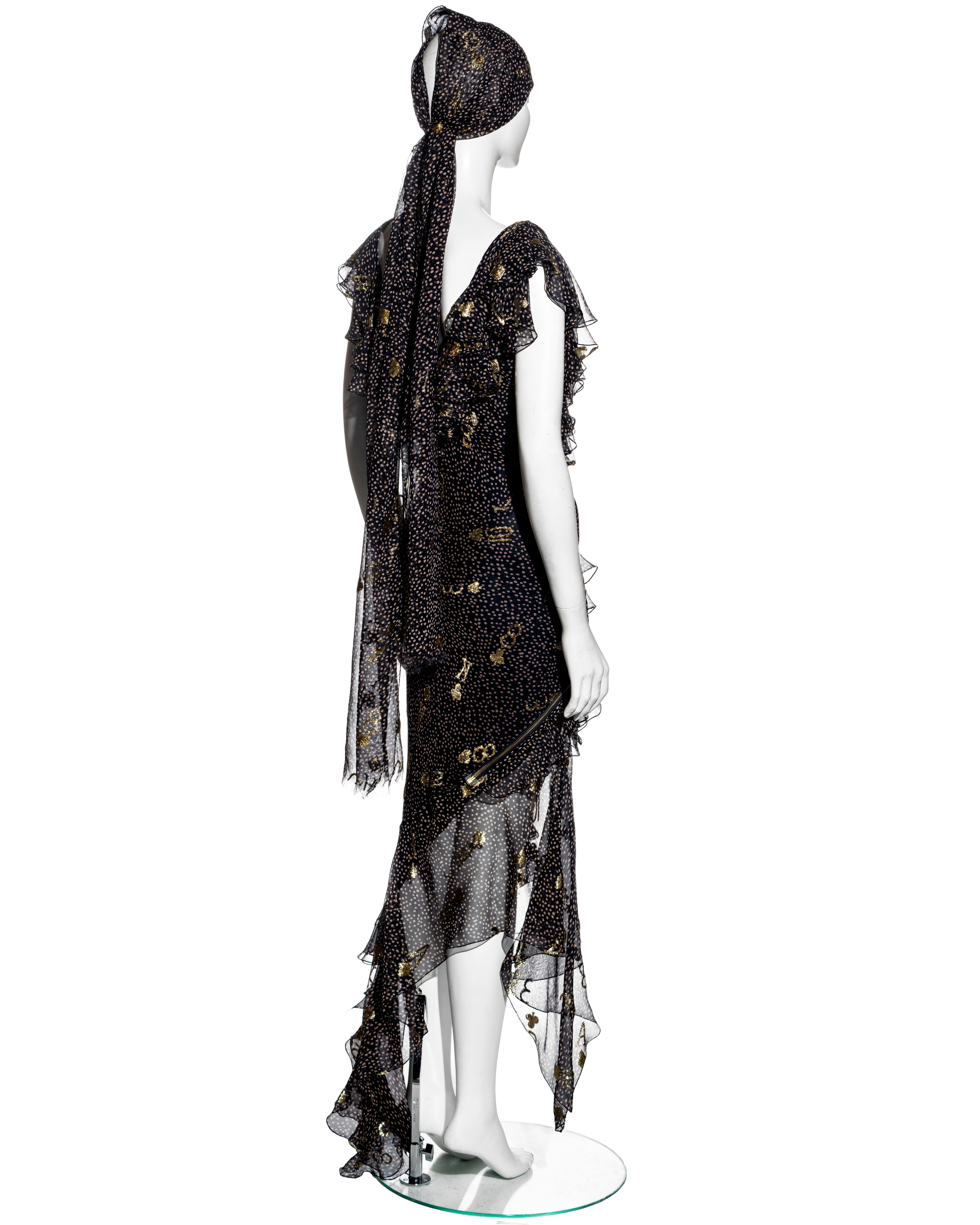Christian Dior by John Galliano Abendkleid aus goldenem Chiffon-Jacquard, ss 2001 im Angebot 4