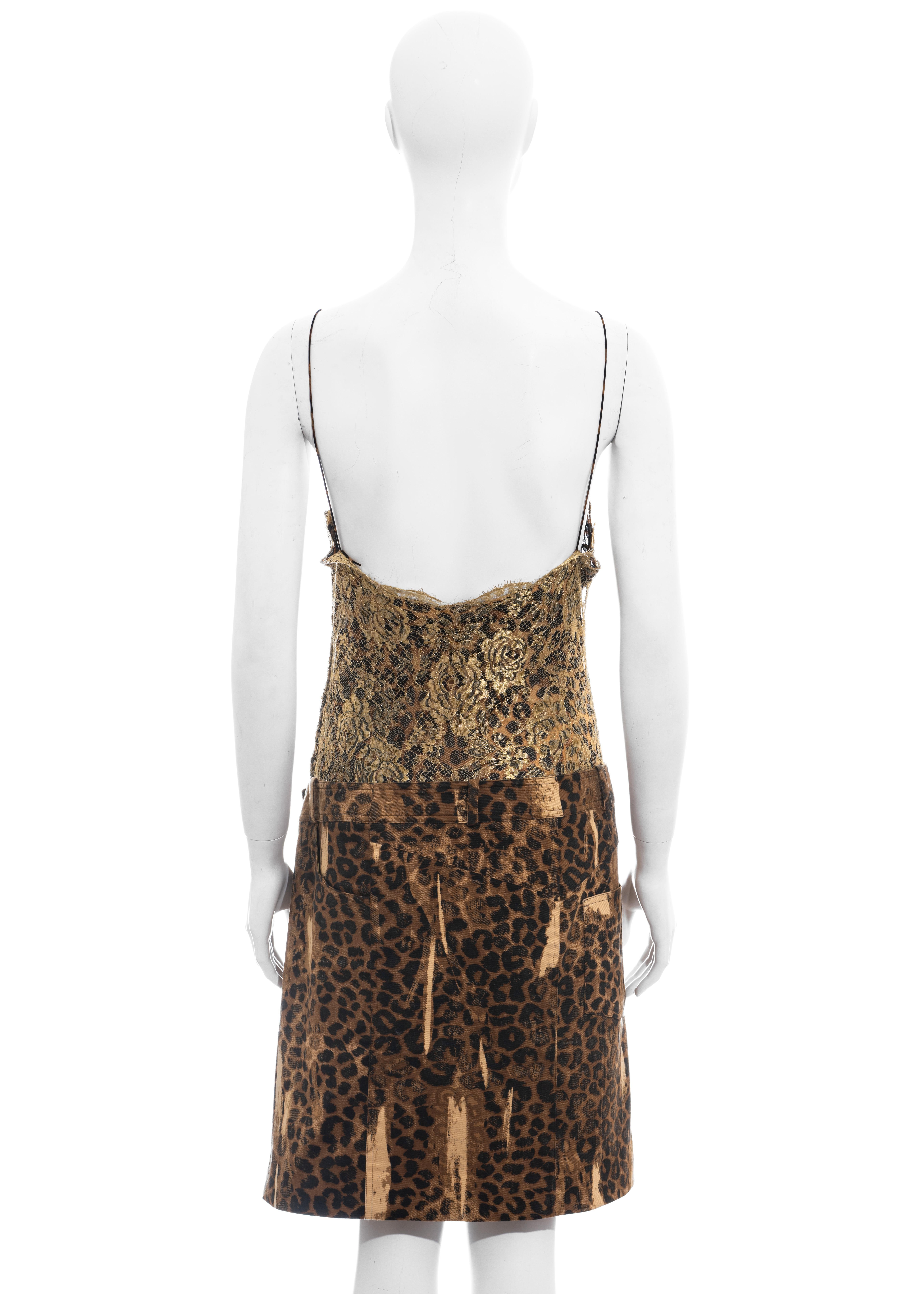 Women's Christian Dior by John Galliano gold lace and leopard print silk dress, fw 2000 For Sale