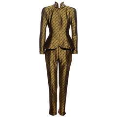 Retro Christian Dior by John Galliano gold satin jacquard pant suit, fw 1997