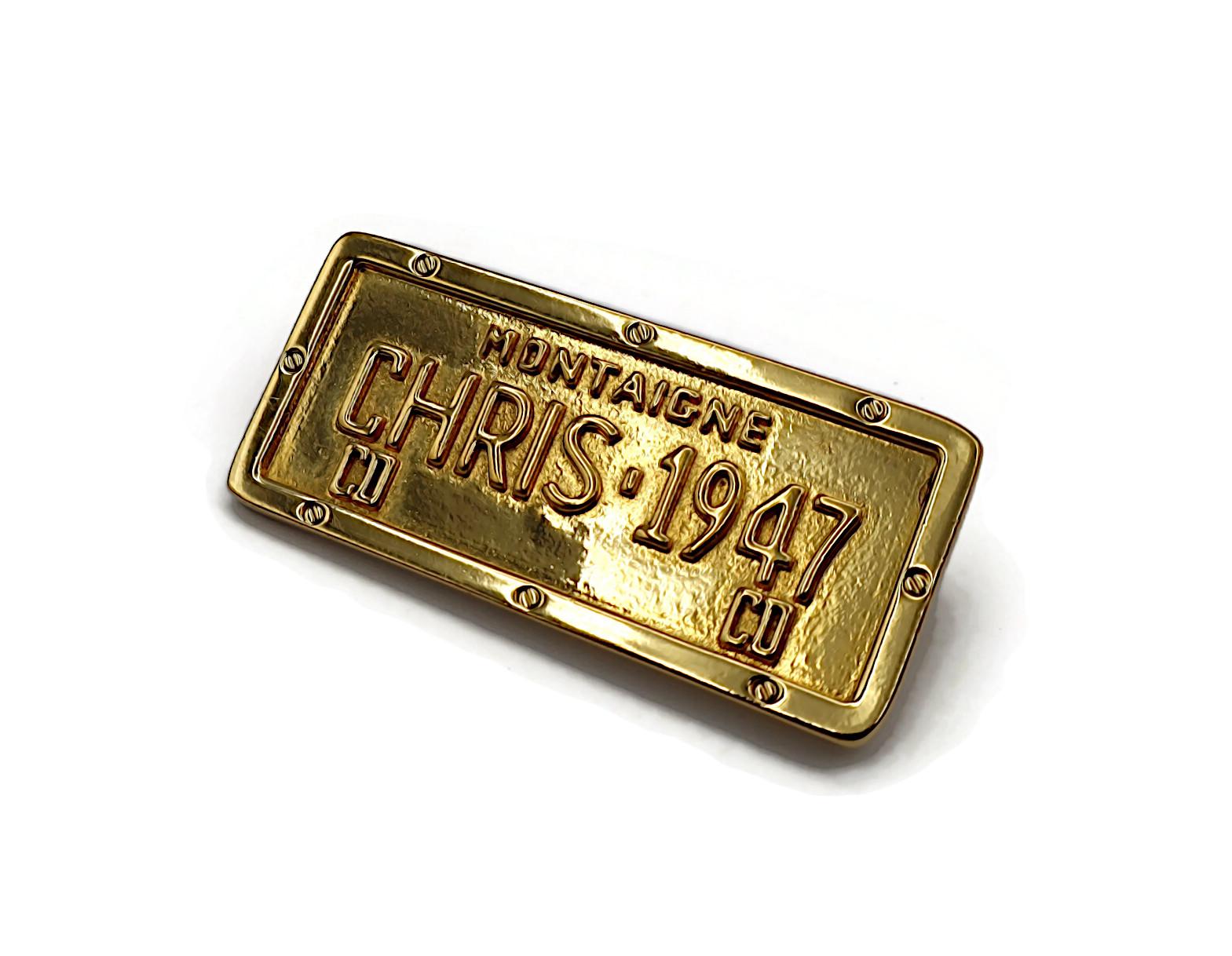 CHRISTIAN DIOR by JOHN GALLIANO Gold Tone Cadillac License Plate Brooch In Good Condition For Sale In Nice, FR