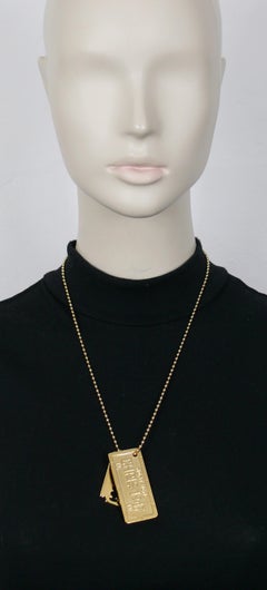 CHRISTIAN DIOR by JOHN GALLIANO Gold Tone Dog Tag Razor Blade Pendant Necklace