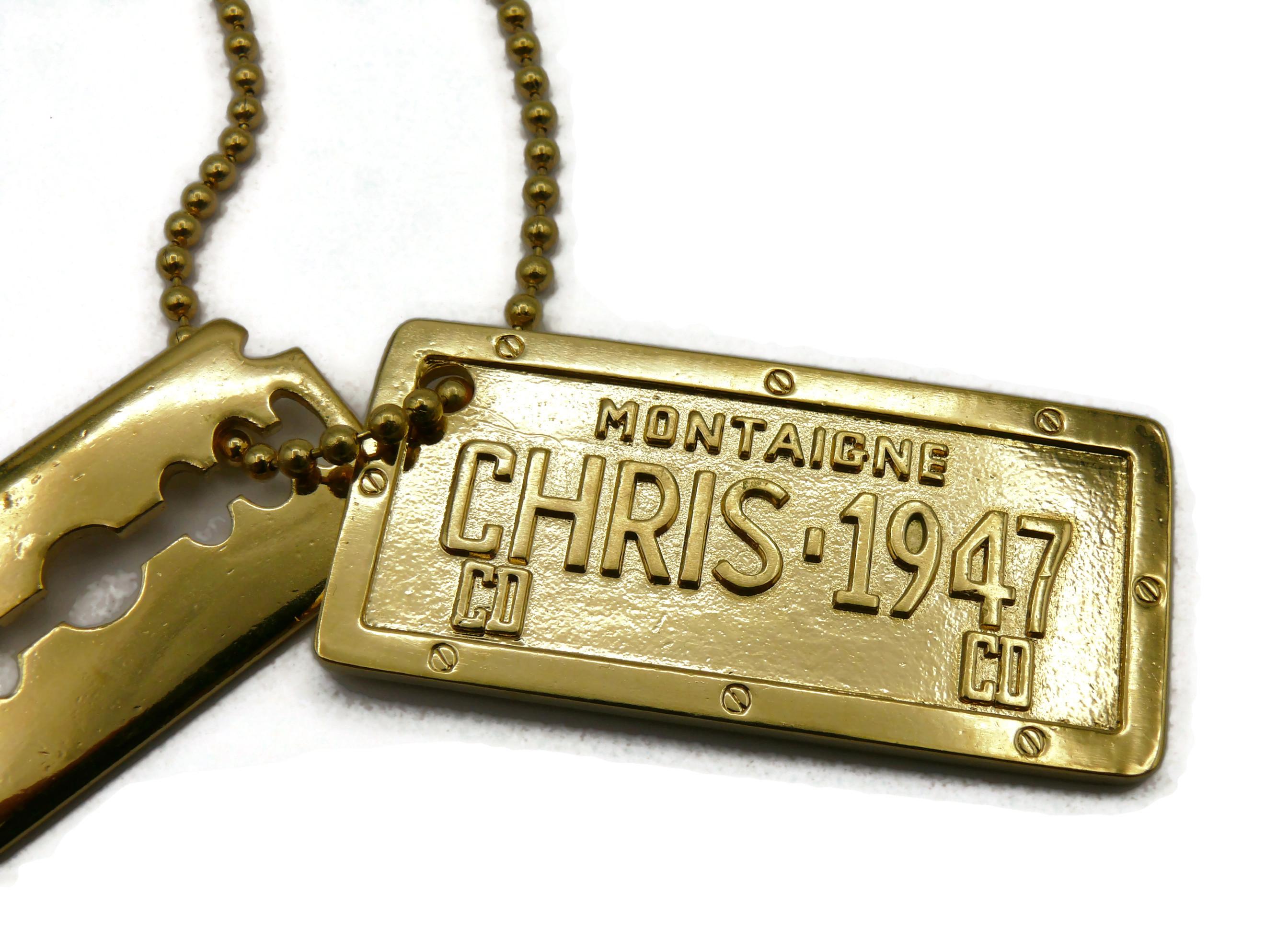CHRISTIAN DIOR by JOHN GALLIANO Gold Tone Dog Tag Razor Blade Pendant Necklace For Sale 2