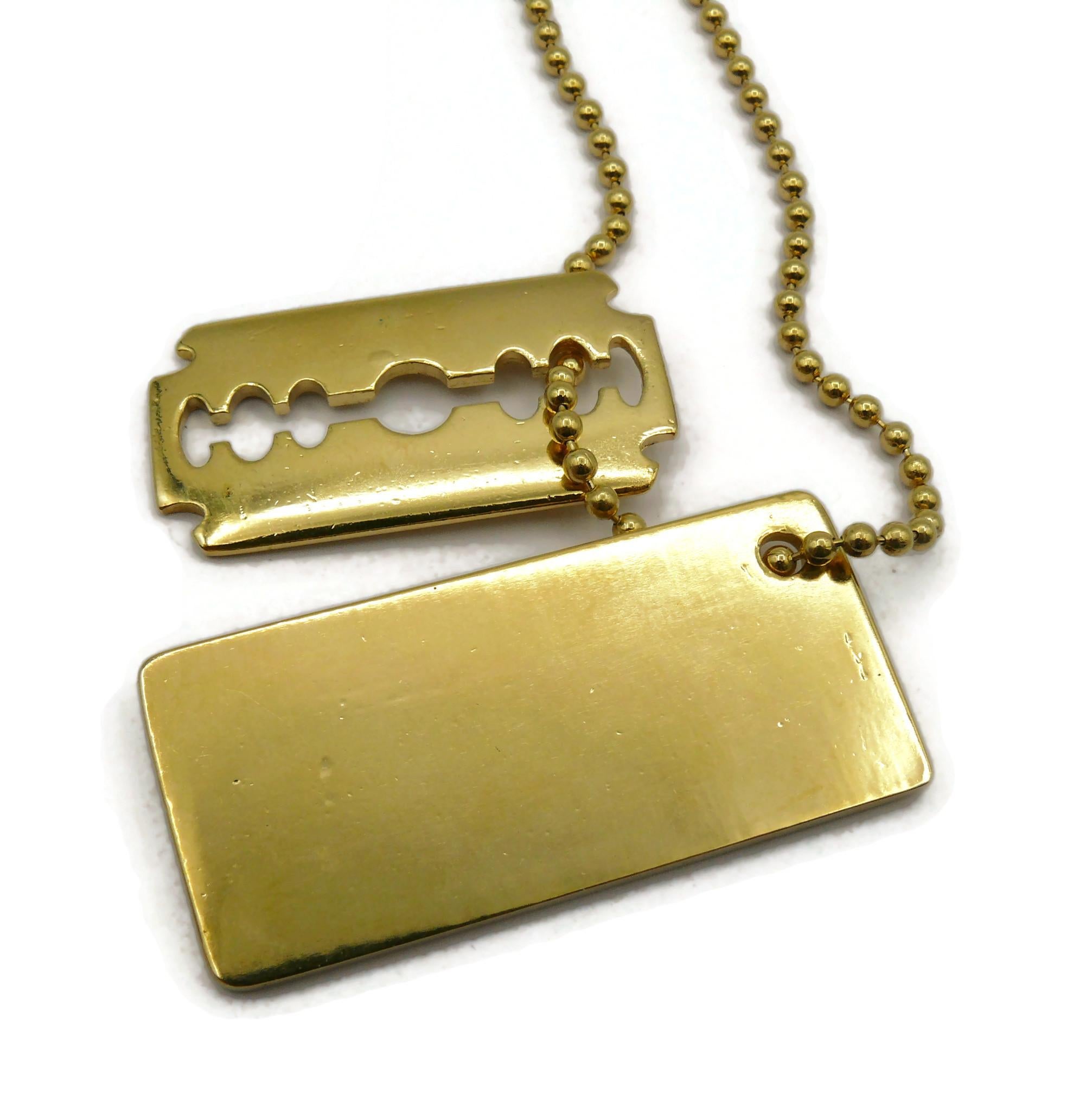 CHRISTIAN DIOR by JOHN GALLIANO Gold Tone Dog Tag Razor Blade Pendant Necklace For Sale 3