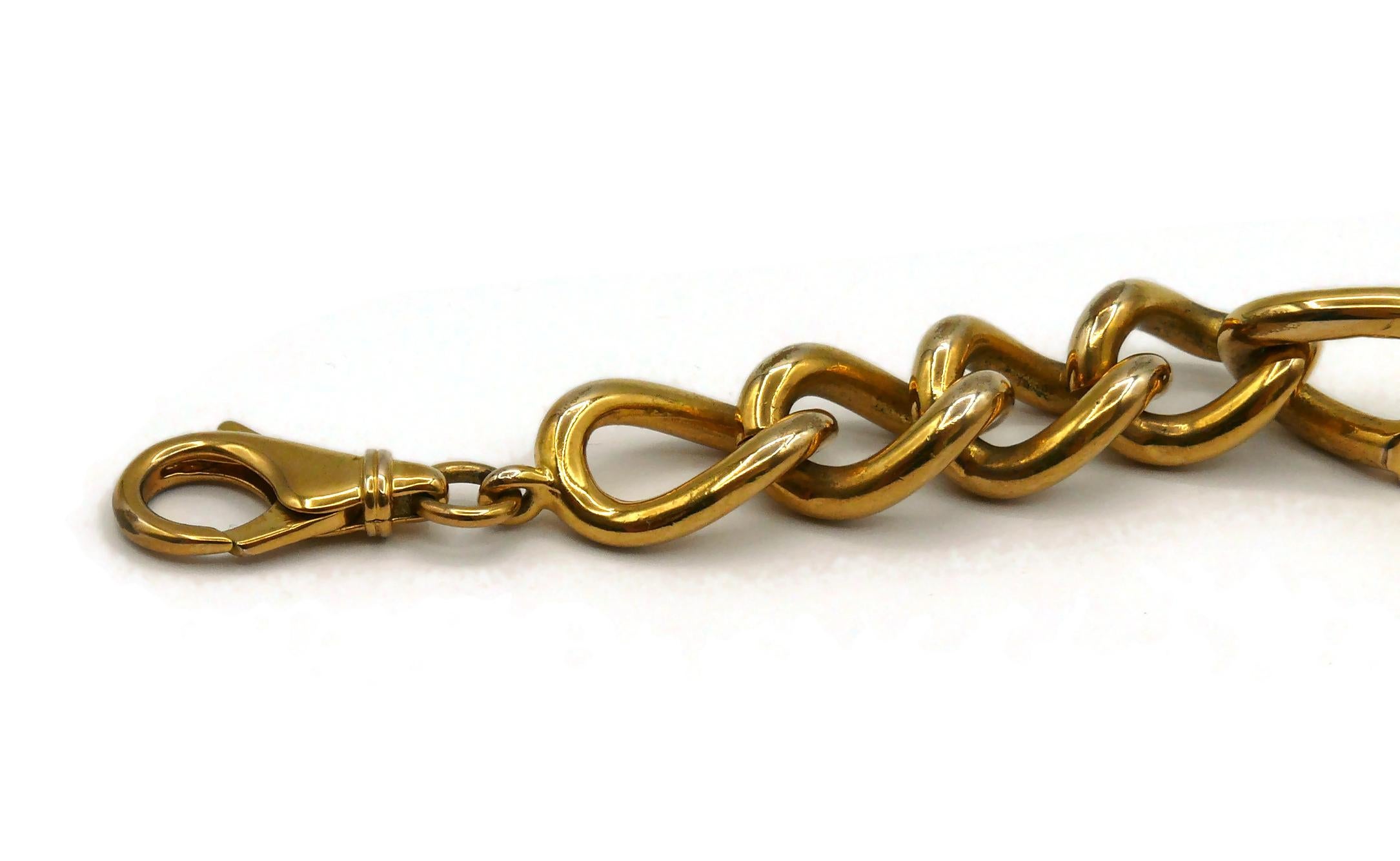 CHRISTIAN DIOR by JOHN GALLIANO Gold Tone ID Tag Curb Bracelet In Good Condition For Sale In Nice, FR