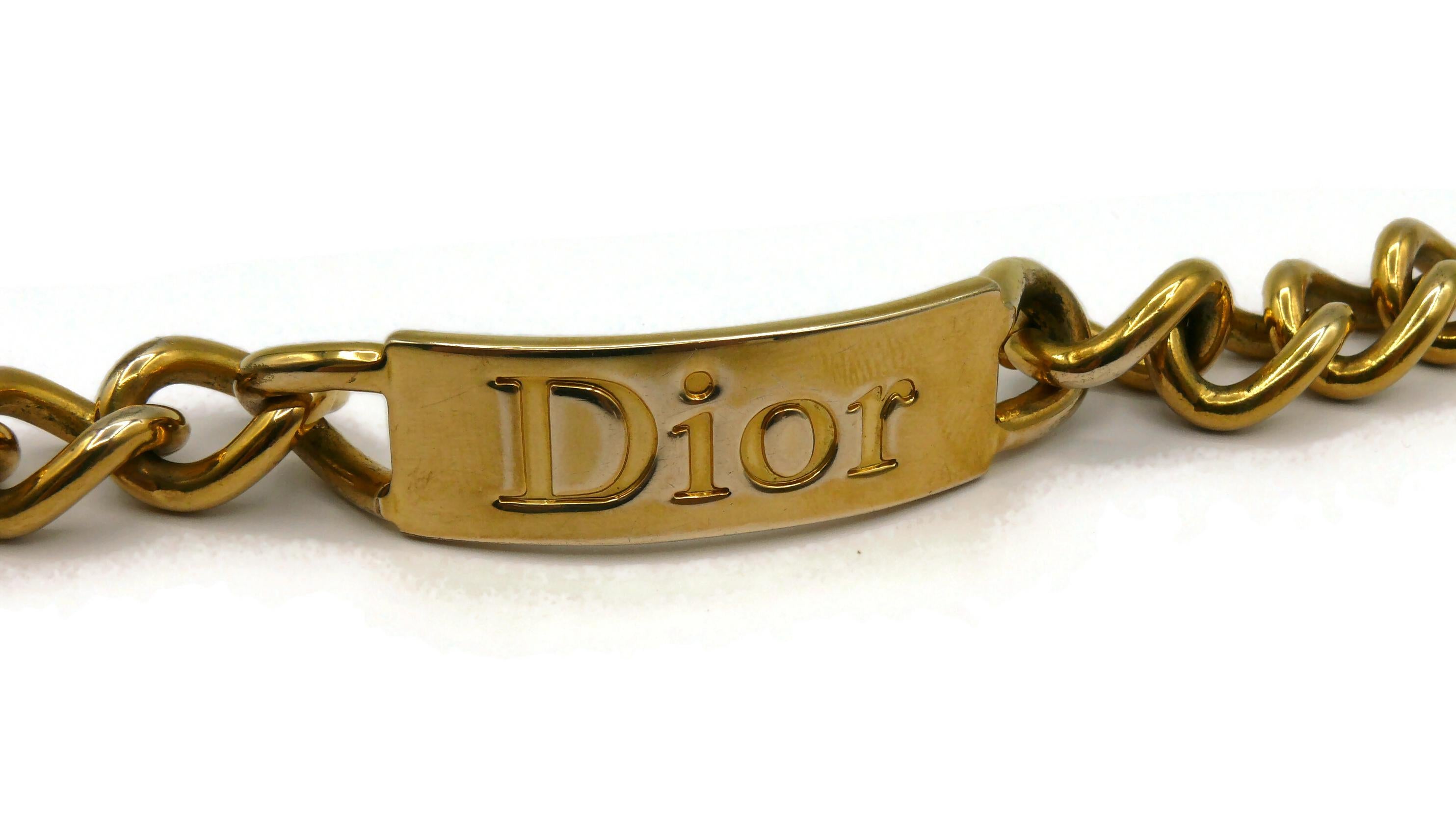 Women's CHRISTIAN DIOR by JOHN GALLIANO Gold Tone ID Tag Curb Bracelet For Sale
