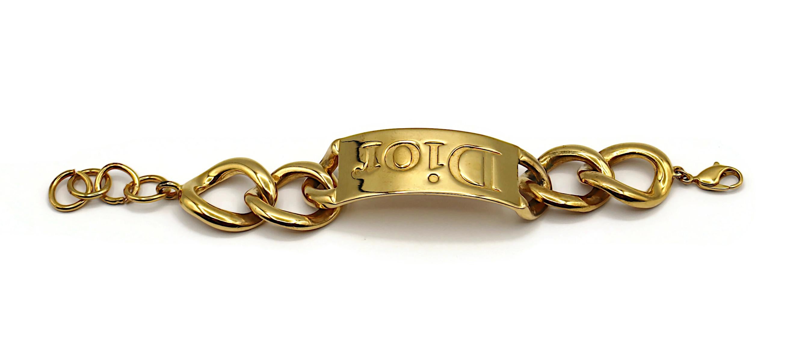 CHRISTIAN DIOR by JOHN GALLIANO Gold Tone ID Tag Curb Bracelet For Sale 4