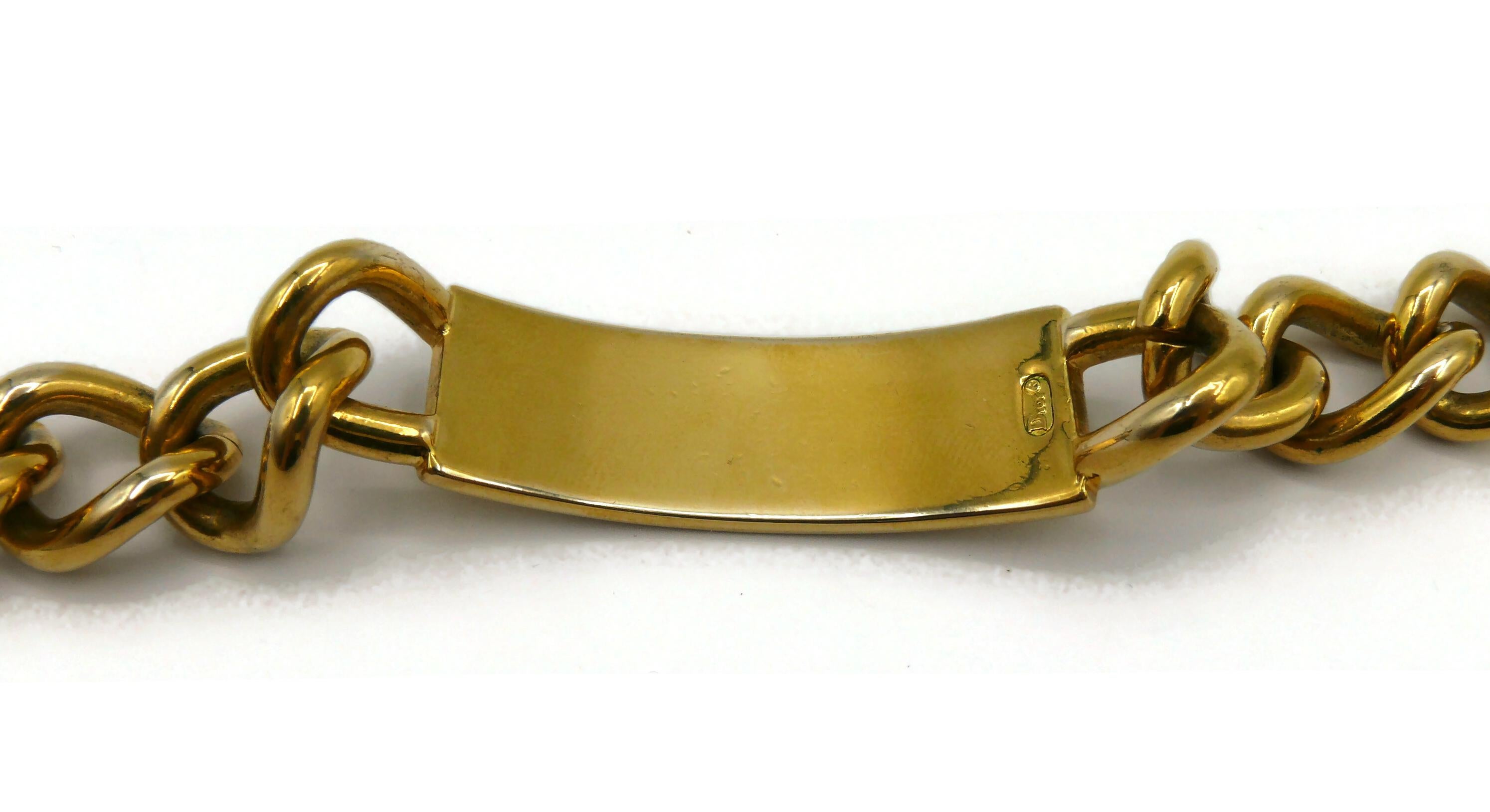 CHRISTIAN DIOR by JOHN GALLIANO Gold Tone ID Tag Curb Bracelet For Sale 5