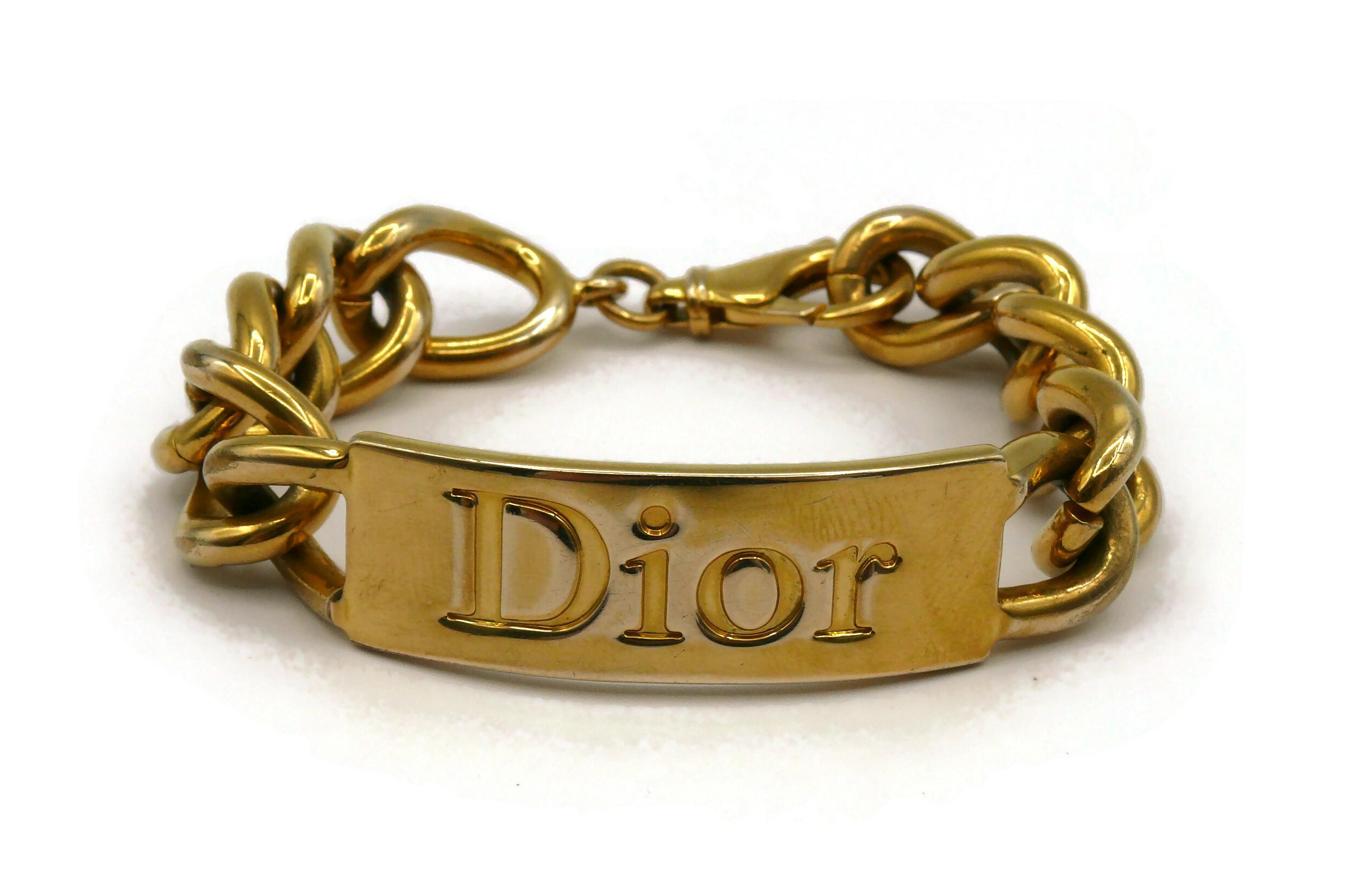 CHRISTIAN DIOR by JOHN GALLIANO Gold Tone ID Tag Curb Bracelet For Sale