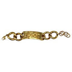 CHRISTIAN DIOR by JOHN GALLIANO Gold Tone ID Tag Curb Bracelet