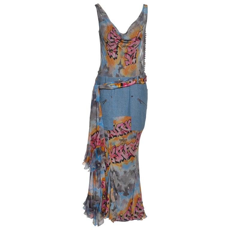 white christmas dresses Dior 2003 VIKTIM Denim Tube Dress – Corset & Red Leather Belts – Galliano –  Size 38 FR – yourgarmentz main image 1