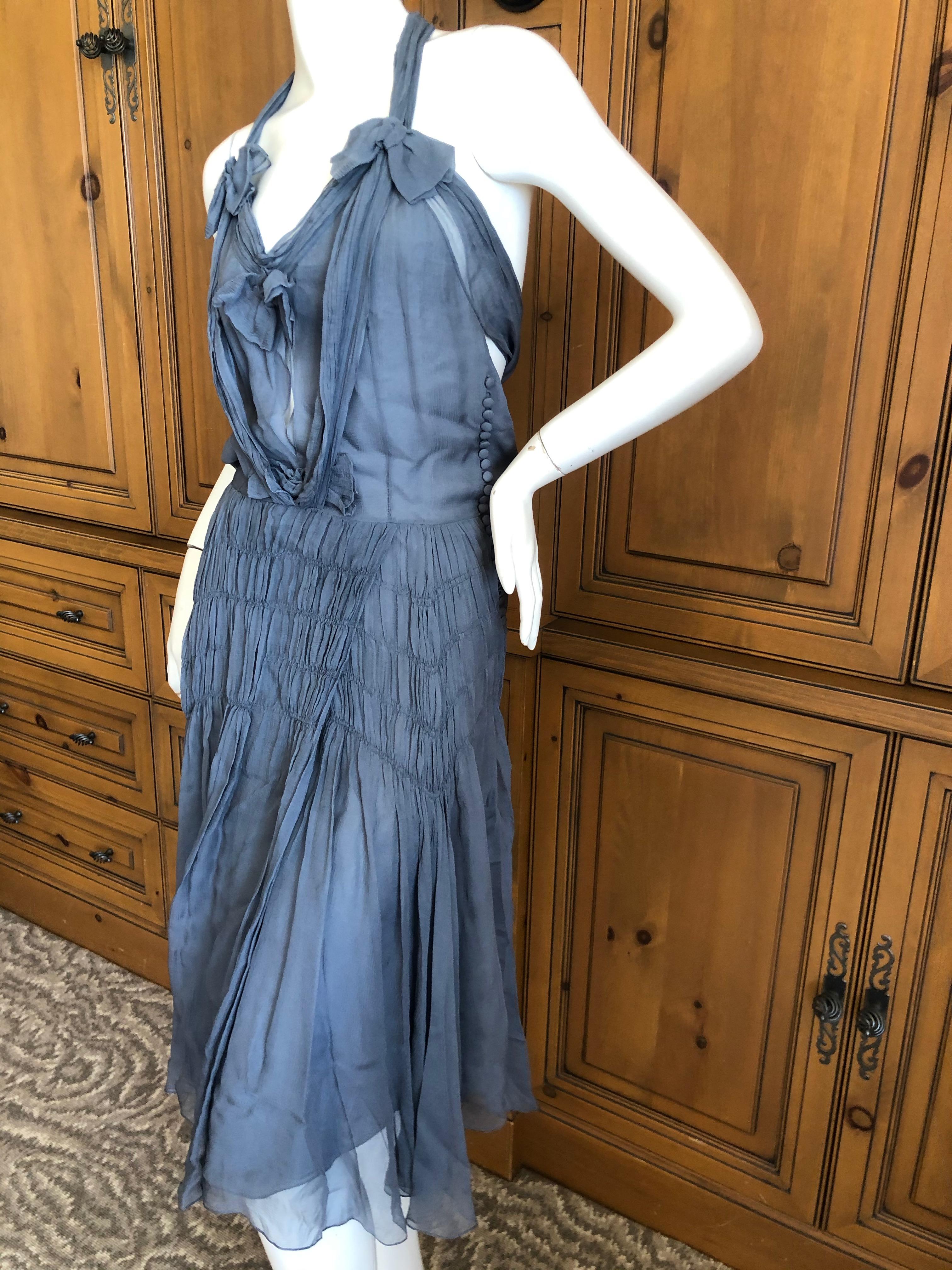 Christian Dior by John Galliano Gray SIlk Dress with Bows For Sale 1