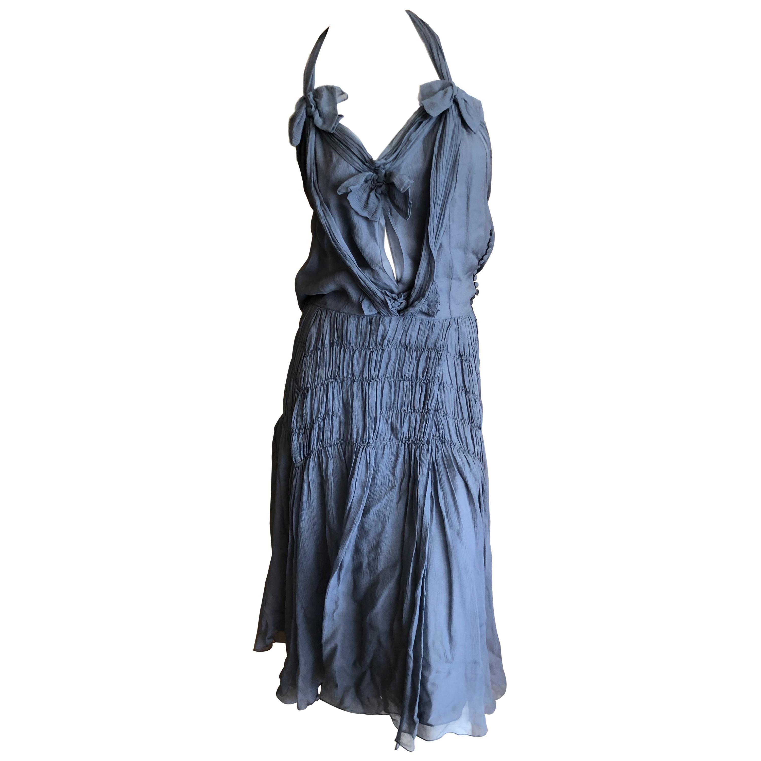 Christian Dior by John Galliano Gray SIlk Dress with Bows For Sale