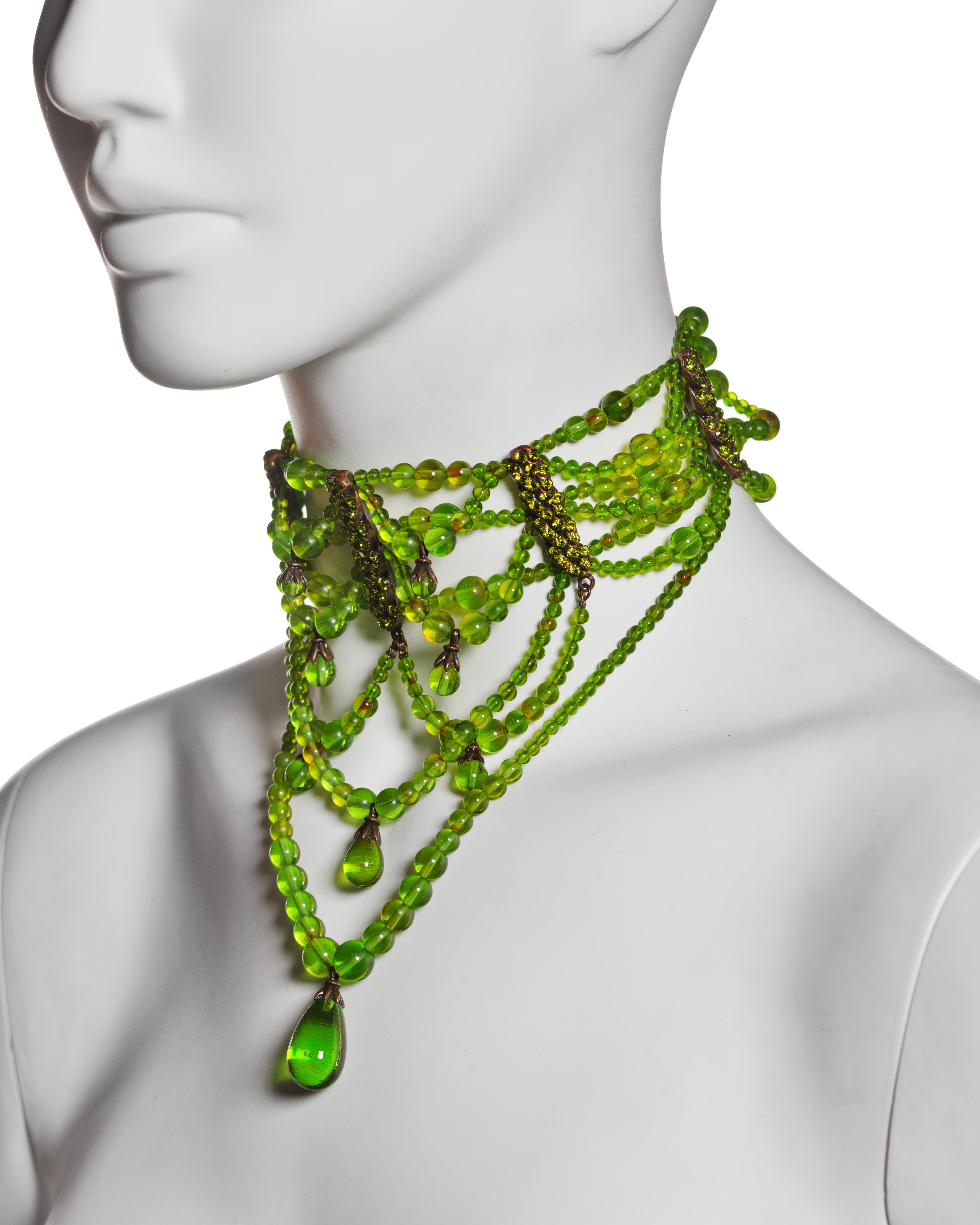 Christian Dior by John Galliano Green Beaded Choker Necklace, FW 2003 6