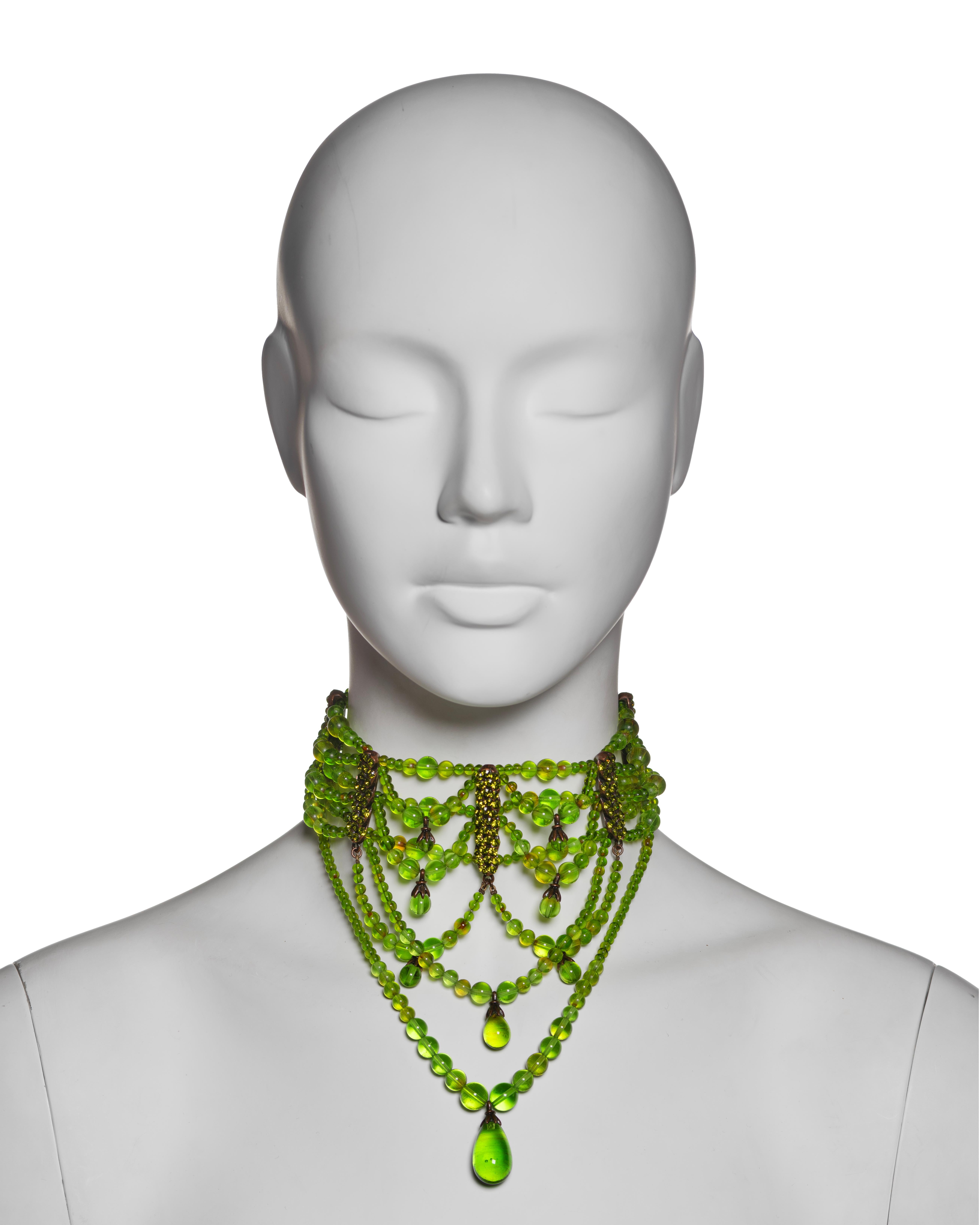 Christian Dior by John Galliano Green Beaded Choker Necklace, FW 2003 In Excellent Condition In London, GB