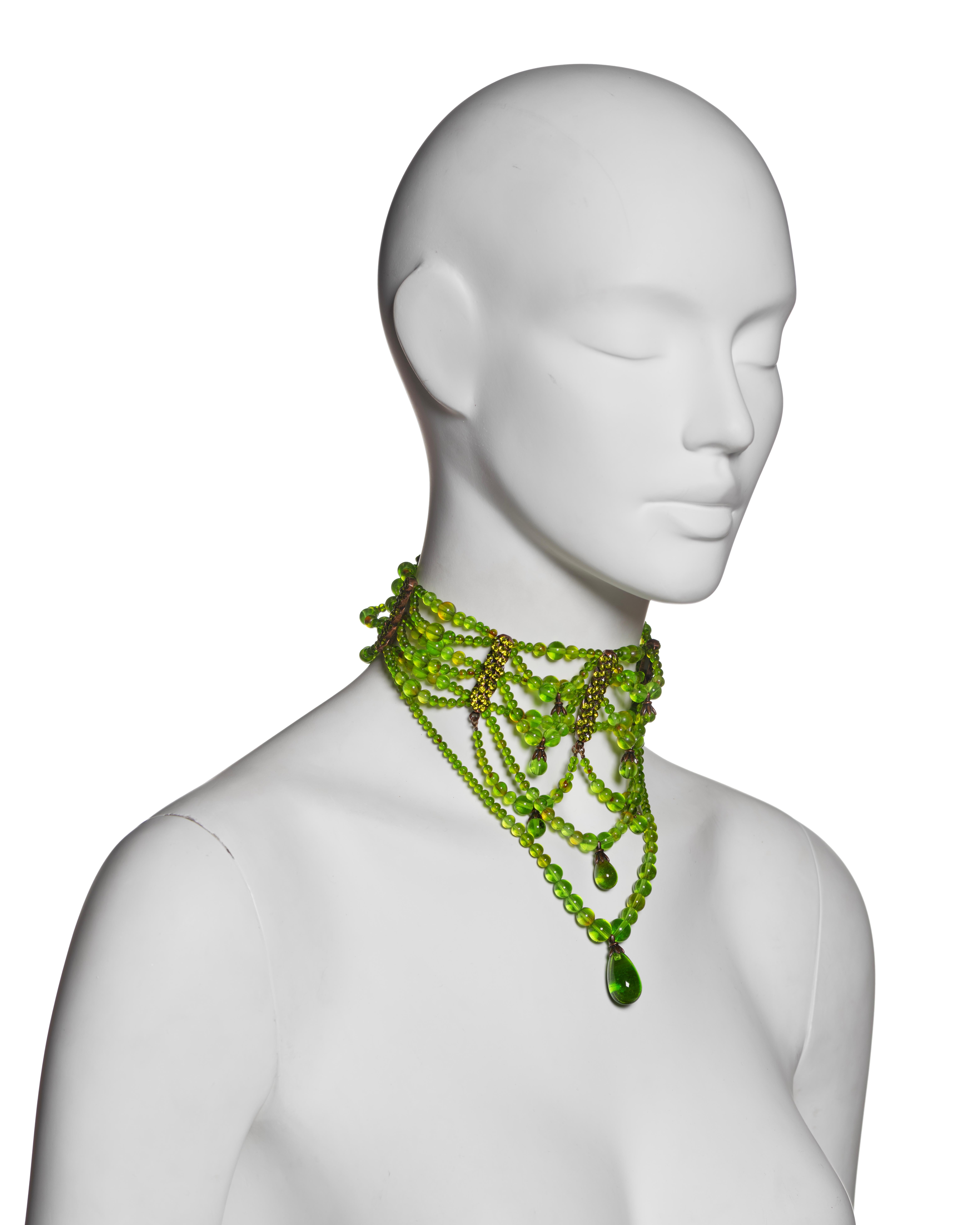 Women's Christian Dior by John Galliano Green Beaded Choker Necklace, FW 2003