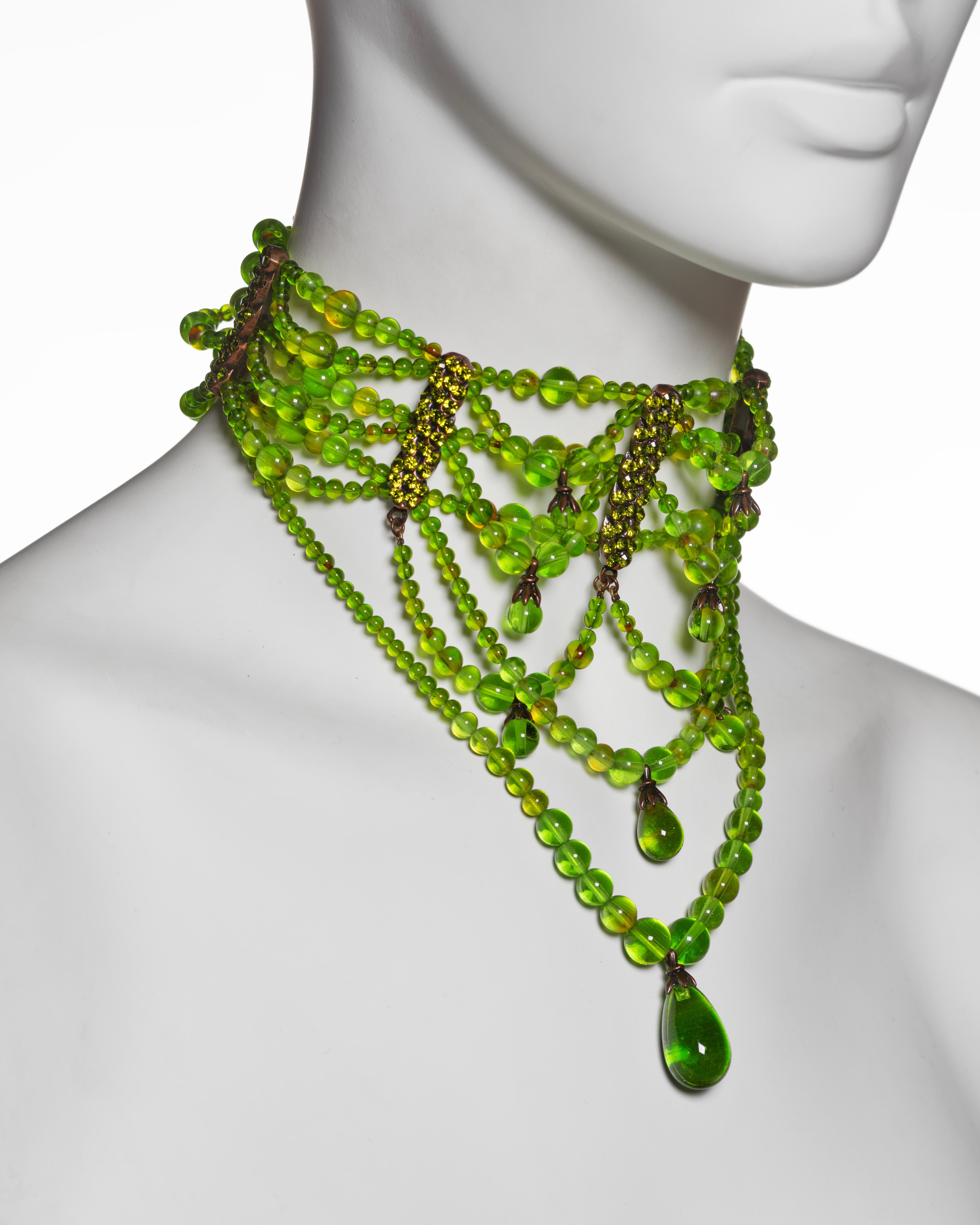 Christian Dior by John Galliano Green Beaded Choker Necklace, FW 2003 1