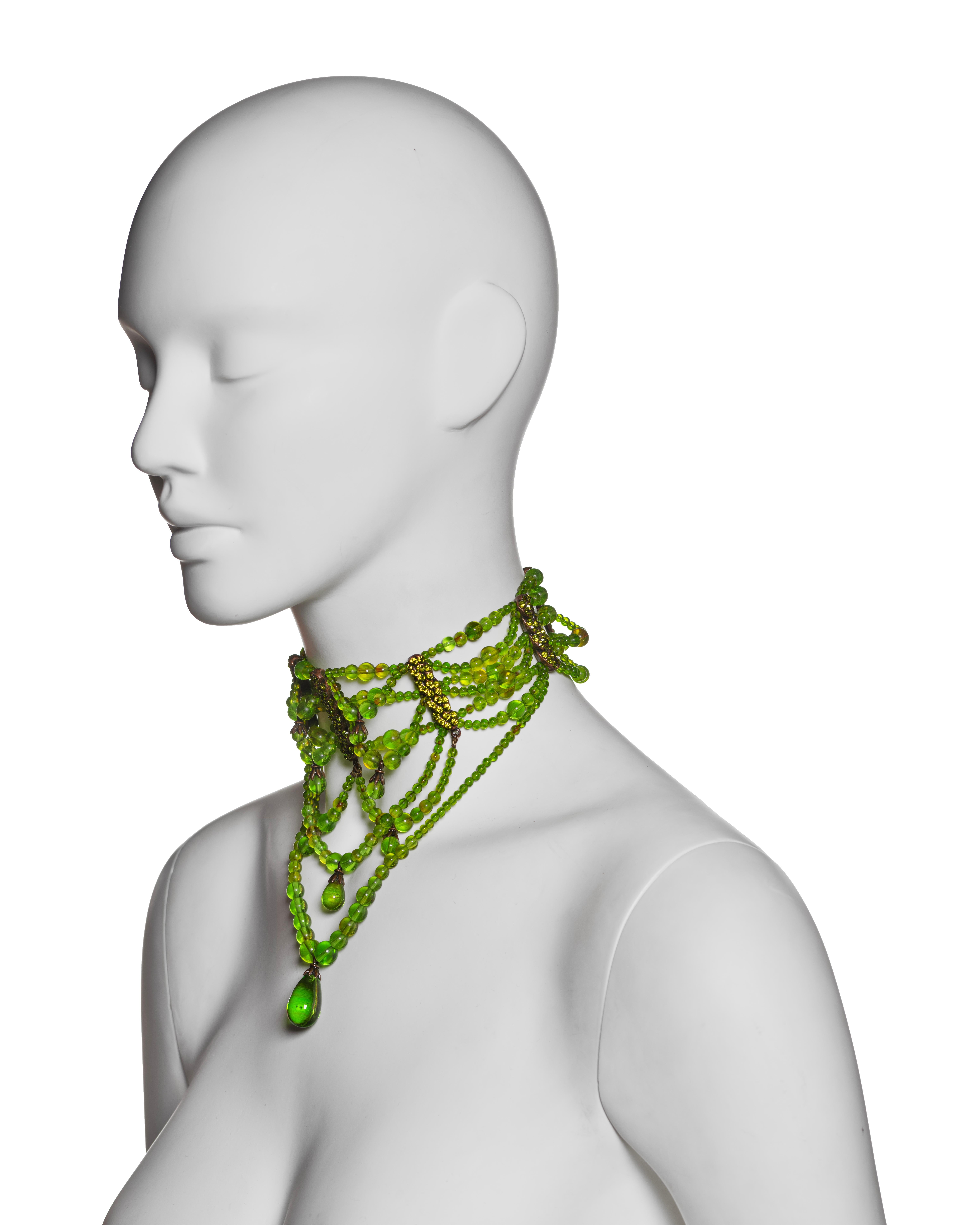 Christian Dior by John Galliano Green Beaded Choker Necklace, FW 2003 5