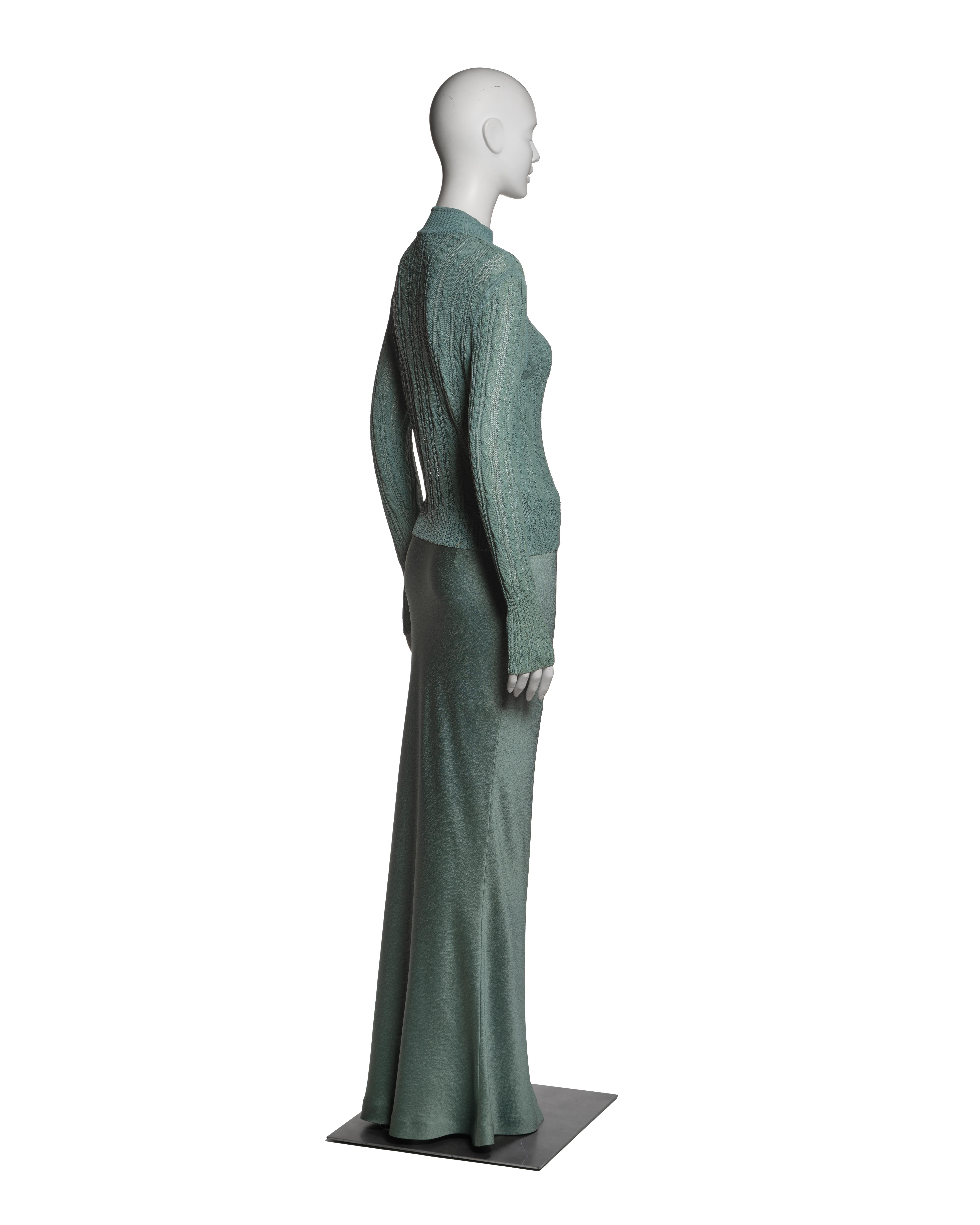 Christian Dior by John Galliano Green Knit and Satin Evening Ensemble, SS 1999 For Sale 7