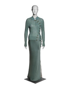 Christian Dior by John Galliano Green Knit and Satin Evening Ensemble, SS 1999
