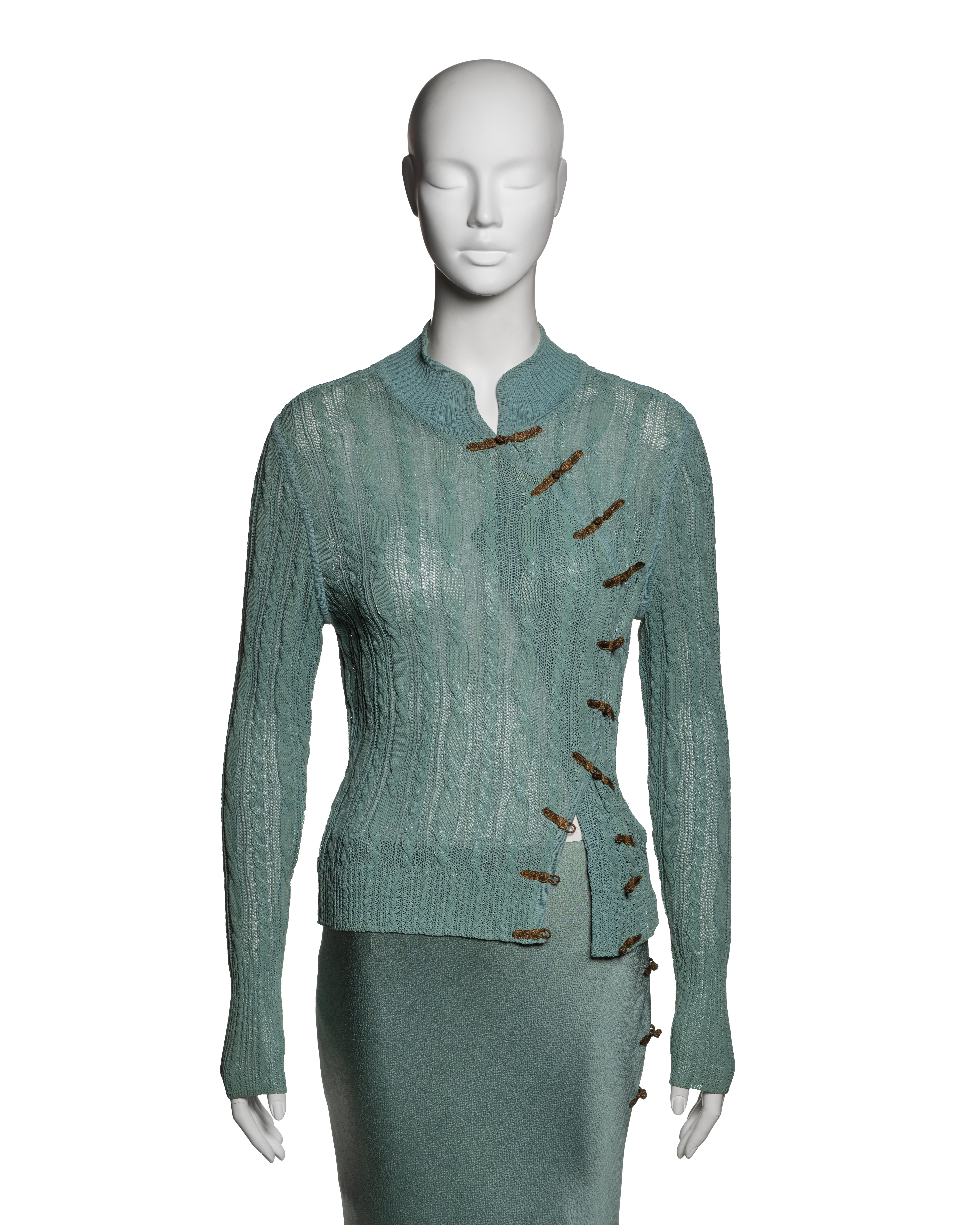 Gray Christian Dior by John Galliano Green Knit and Satin Evening Ensemble, SS 1999 For Sale