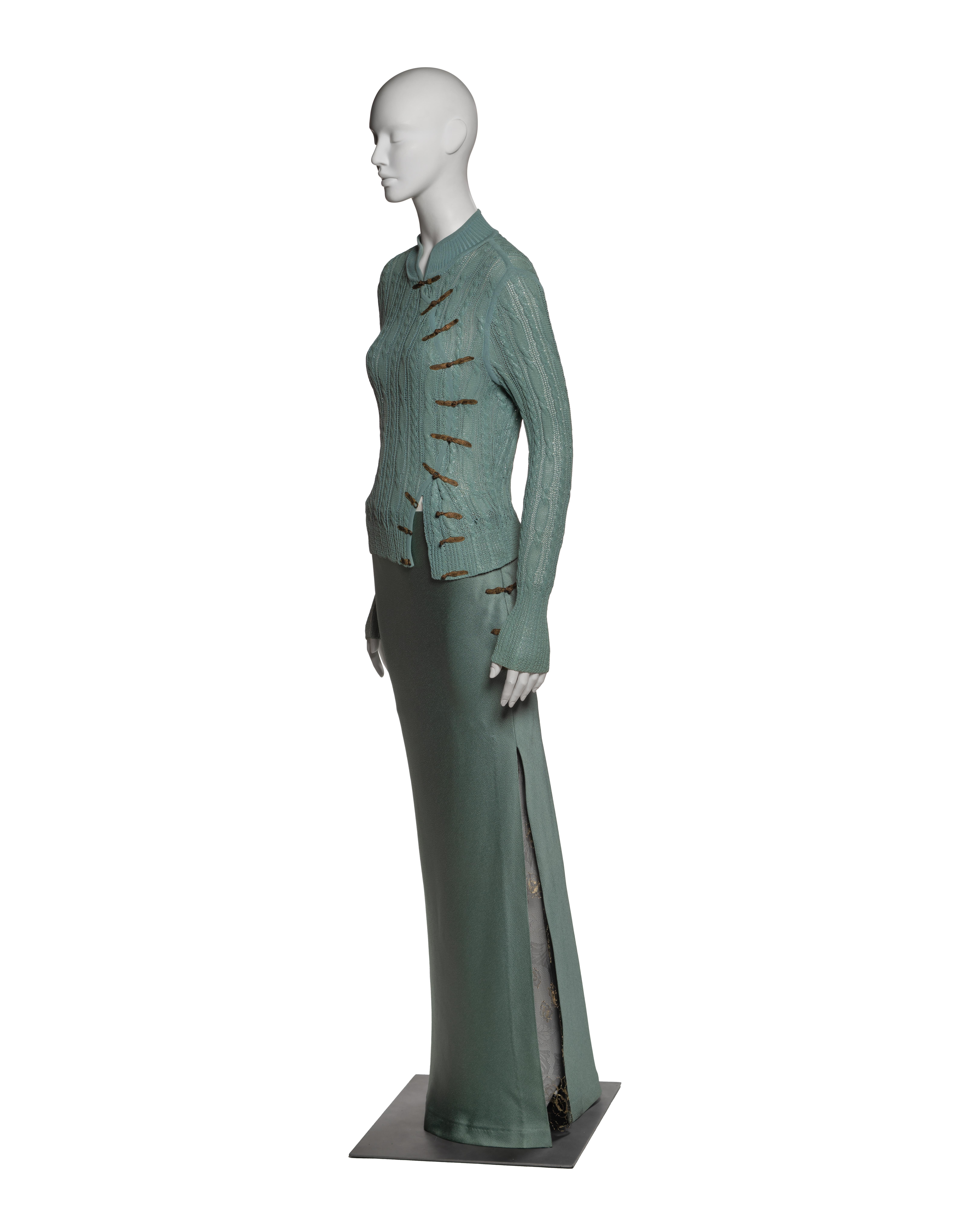 Christian Dior by John Galliano Green Knit and Satin Evening Ensemble, SS 1999 In Good Condition For Sale In London, GB