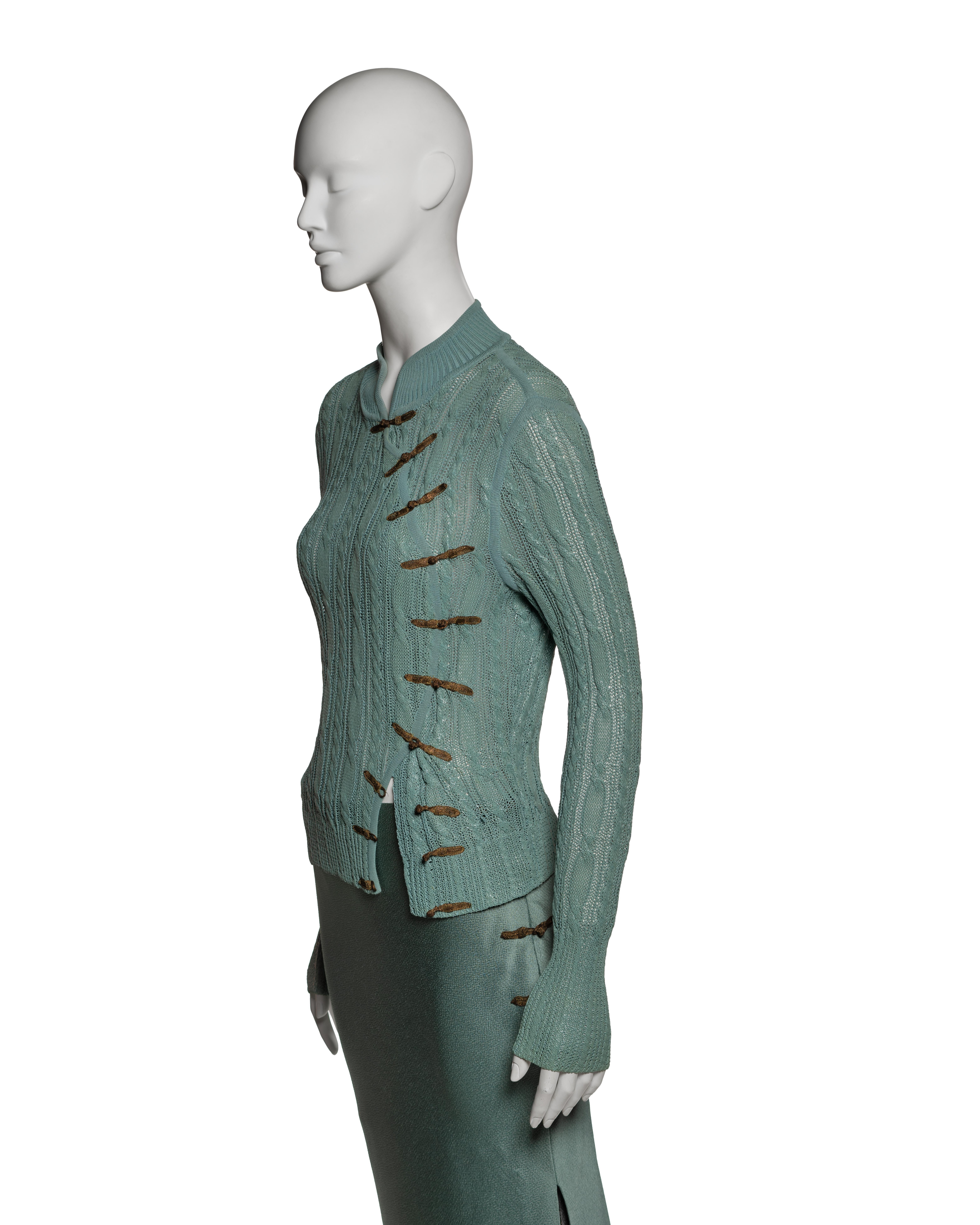 Women's Christian Dior by John Galliano Green Knit and Satin Evening Ensemble, SS 1999 For Sale