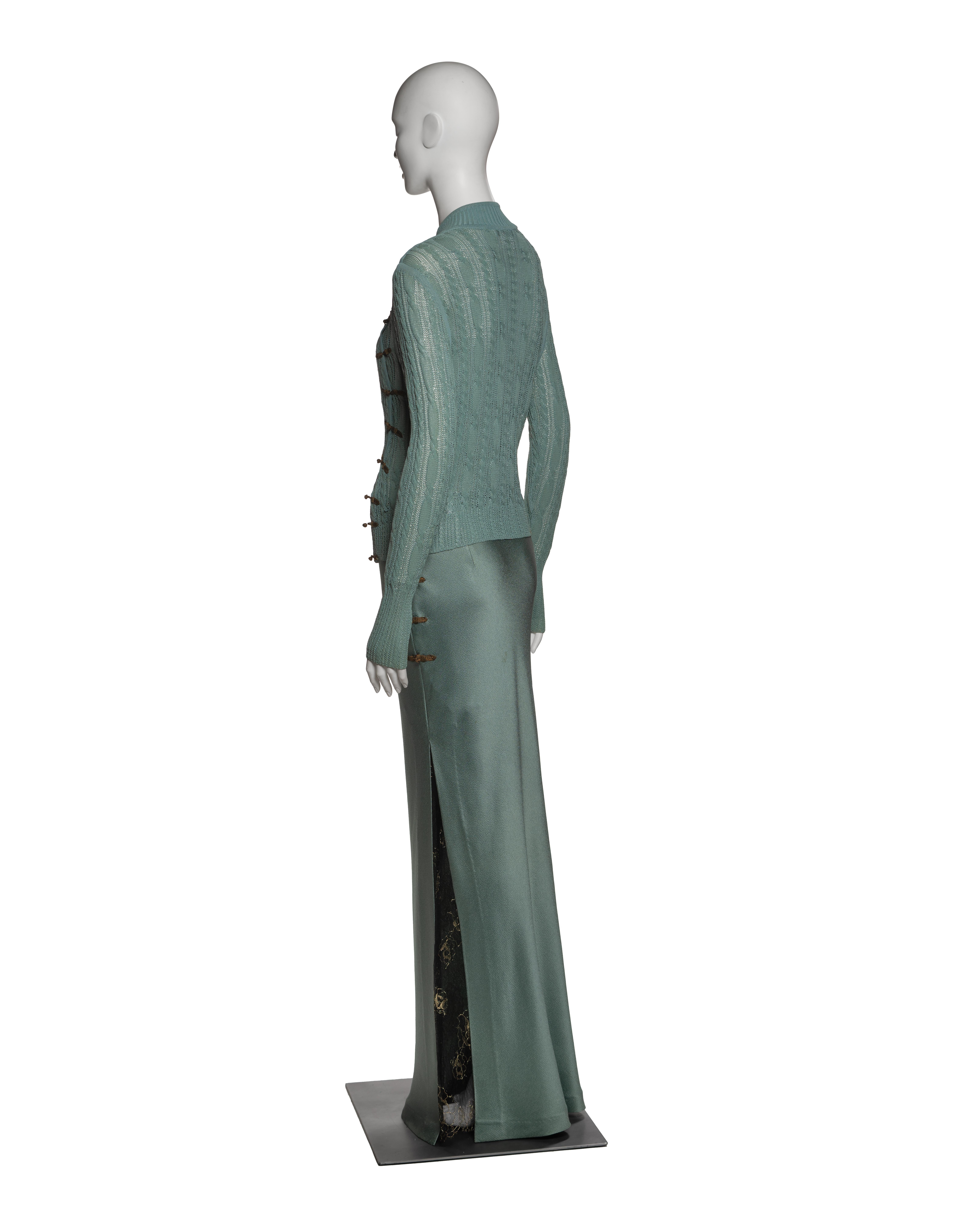 Christian Dior by John Galliano Green Knit and Satin Evening Ensemble, SS 1999 For Sale 3