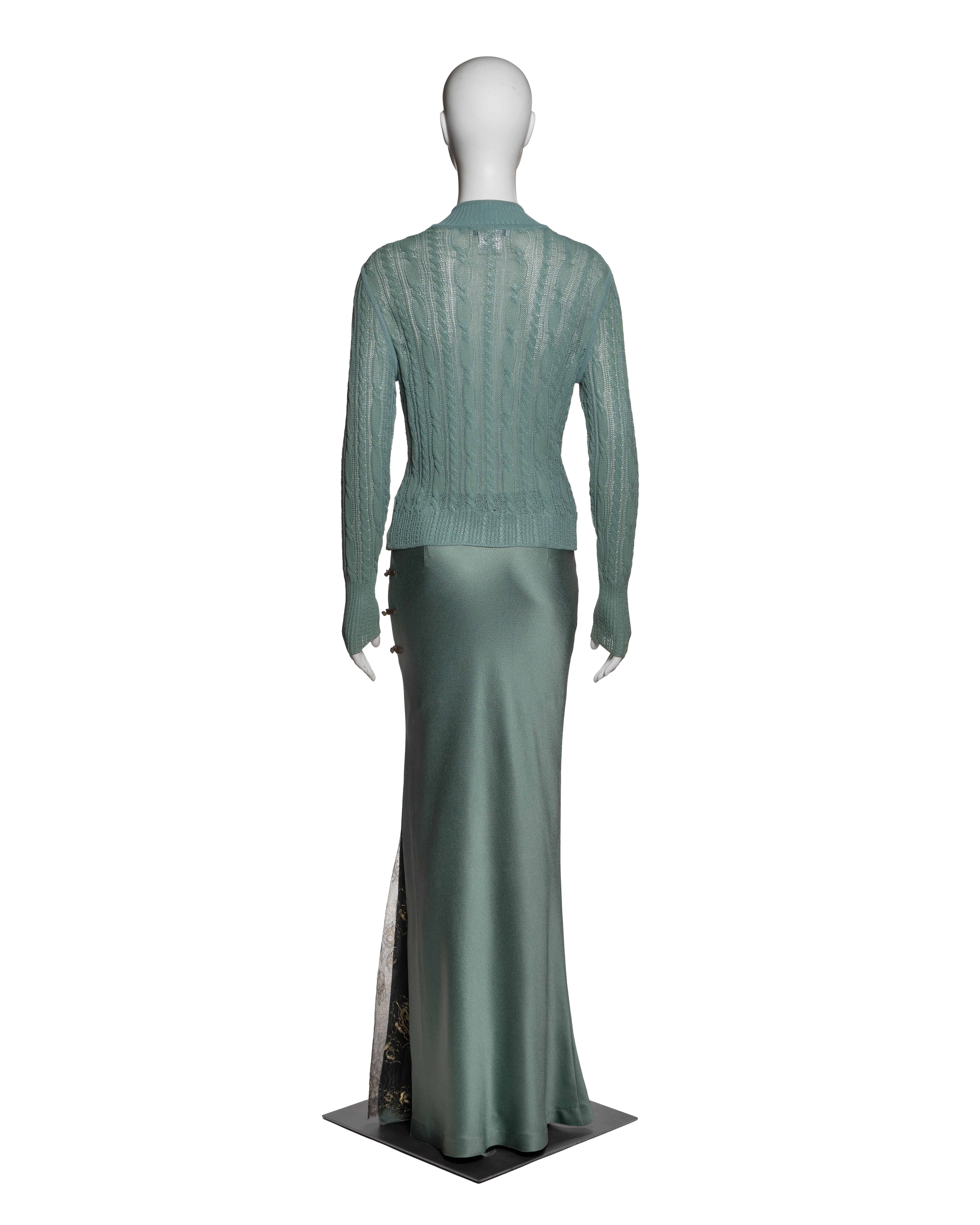 Christian Dior by John Galliano Green Knit and Satin Evening Ensemble, SS 1999 For Sale 4