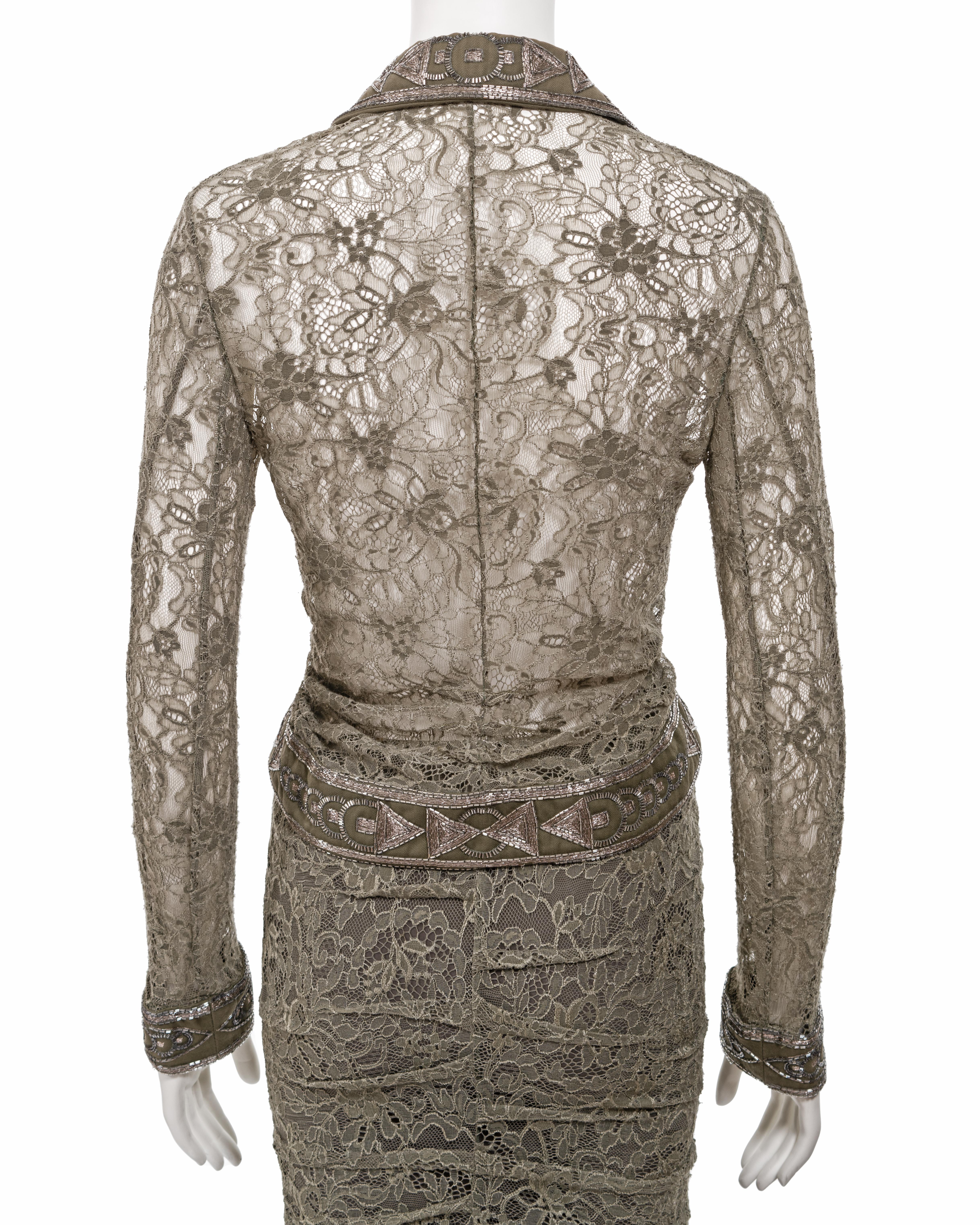 Christian Dior by John Galliano green lace beaded skirt suit, fw 2003 For Sale 6