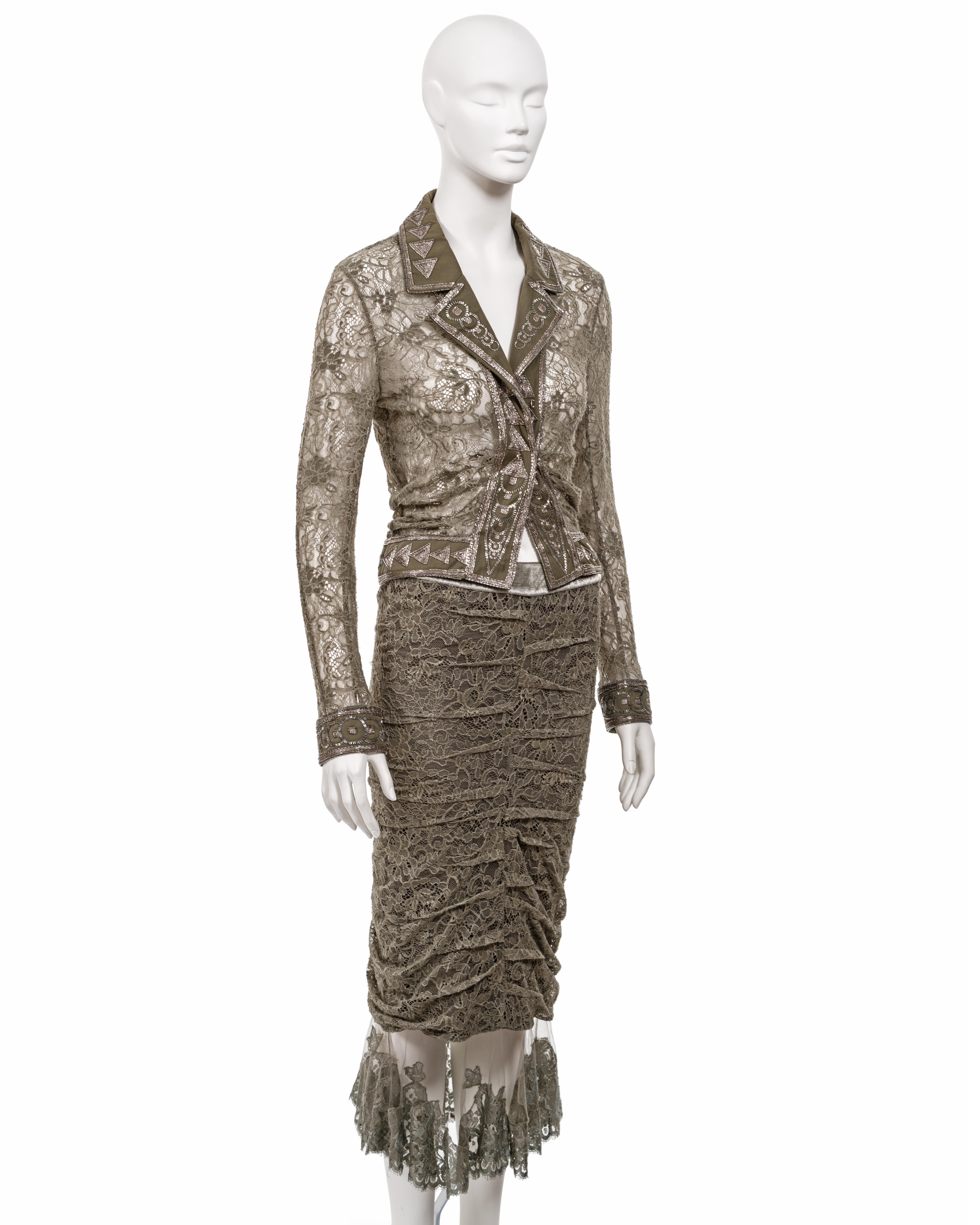 Christian Dior by John Galliano green lace beaded skirt suit, fw 2003 For Sale 7