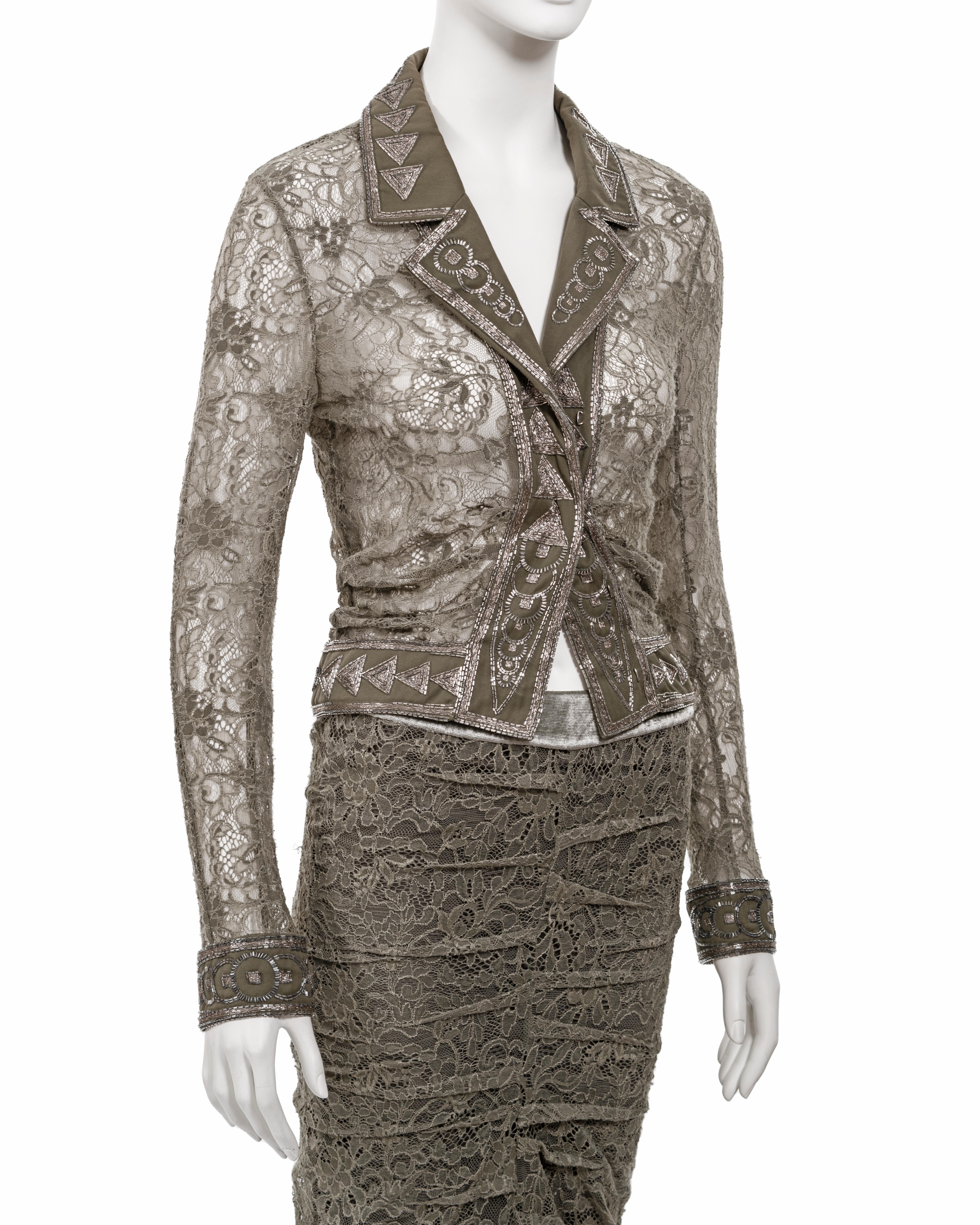 Christian Dior by John Galliano green lace beaded skirt suit, fw 2003 For Sale 8