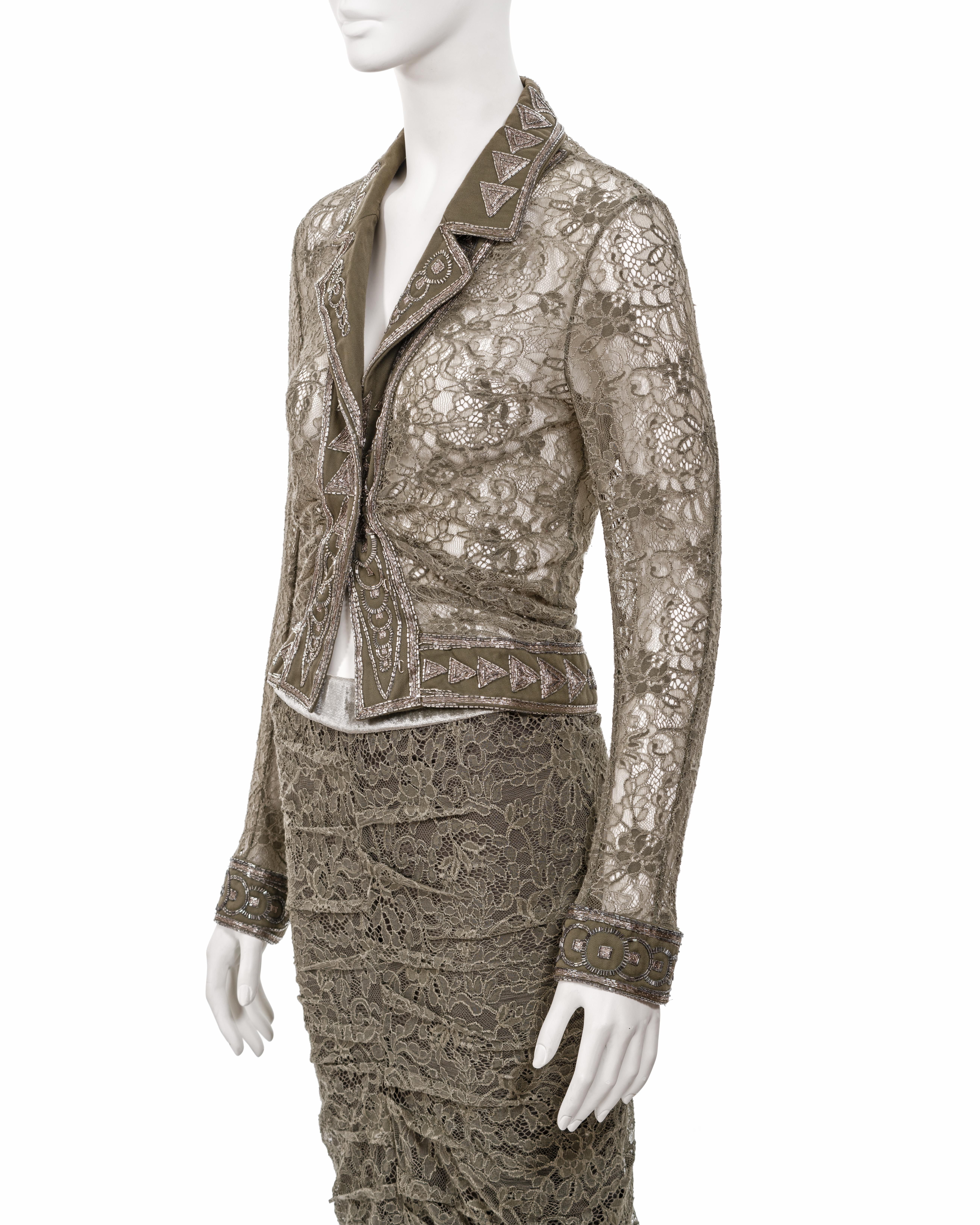 Christian Dior by John Galliano green lace beaded skirt suit, fw 2003 For Sale 3