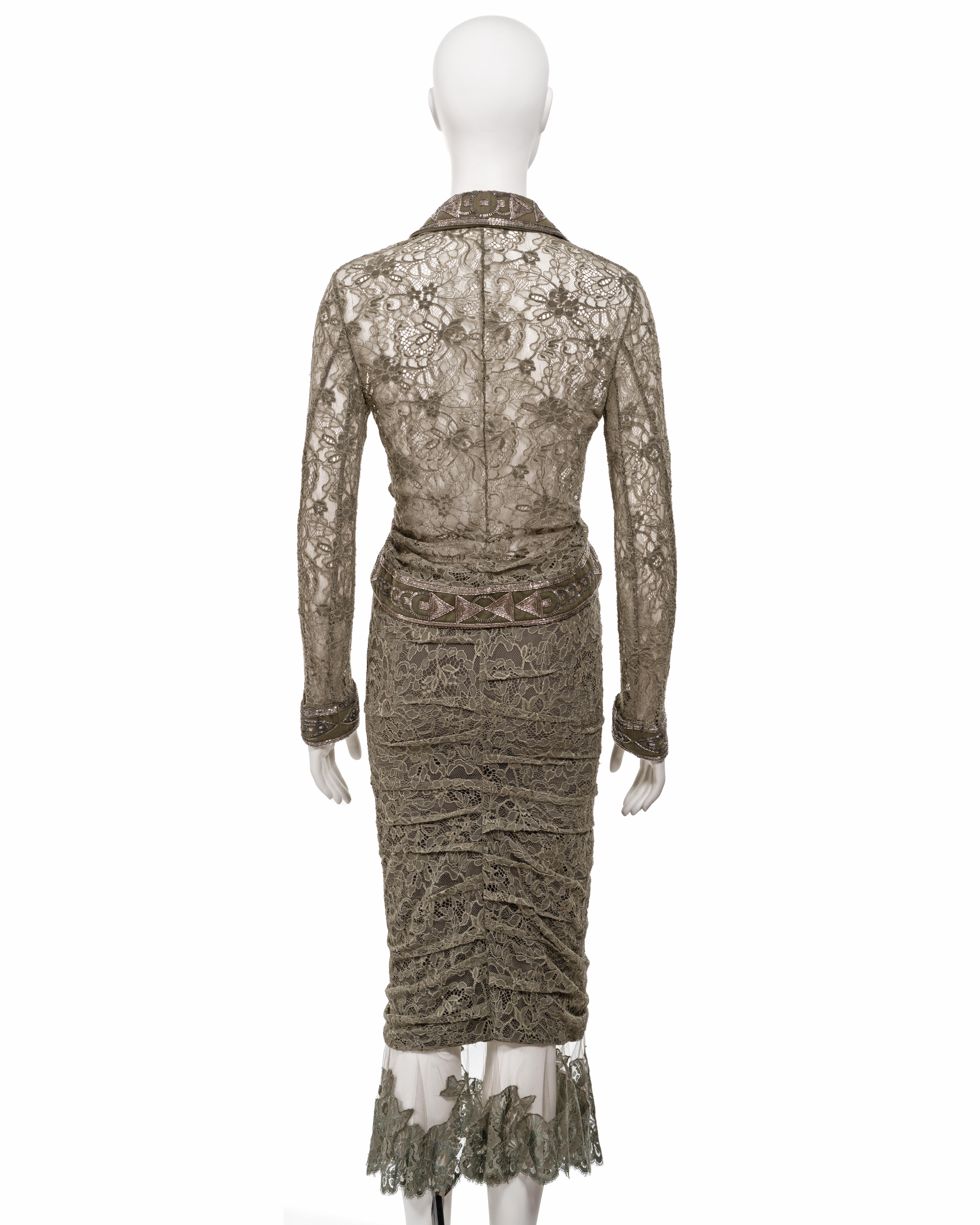 Christian Dior by John Galliano green lace beaded skirt suit, fw 2003 For Sale 5