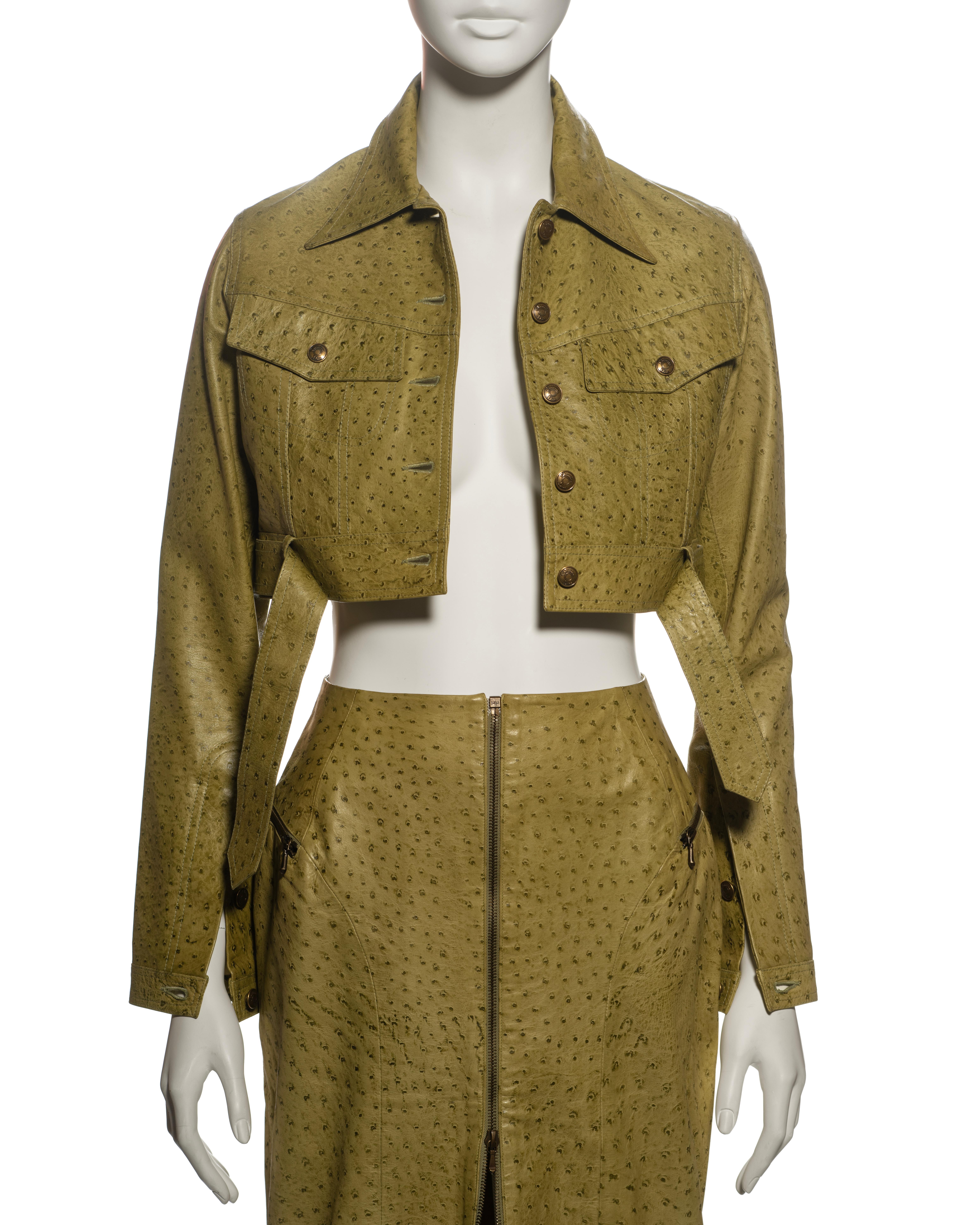 Christian Dior by John Galliano Green Lambskin Leather Jacket and Skirt, fw 2000 In Excellent Condition In London, GB
