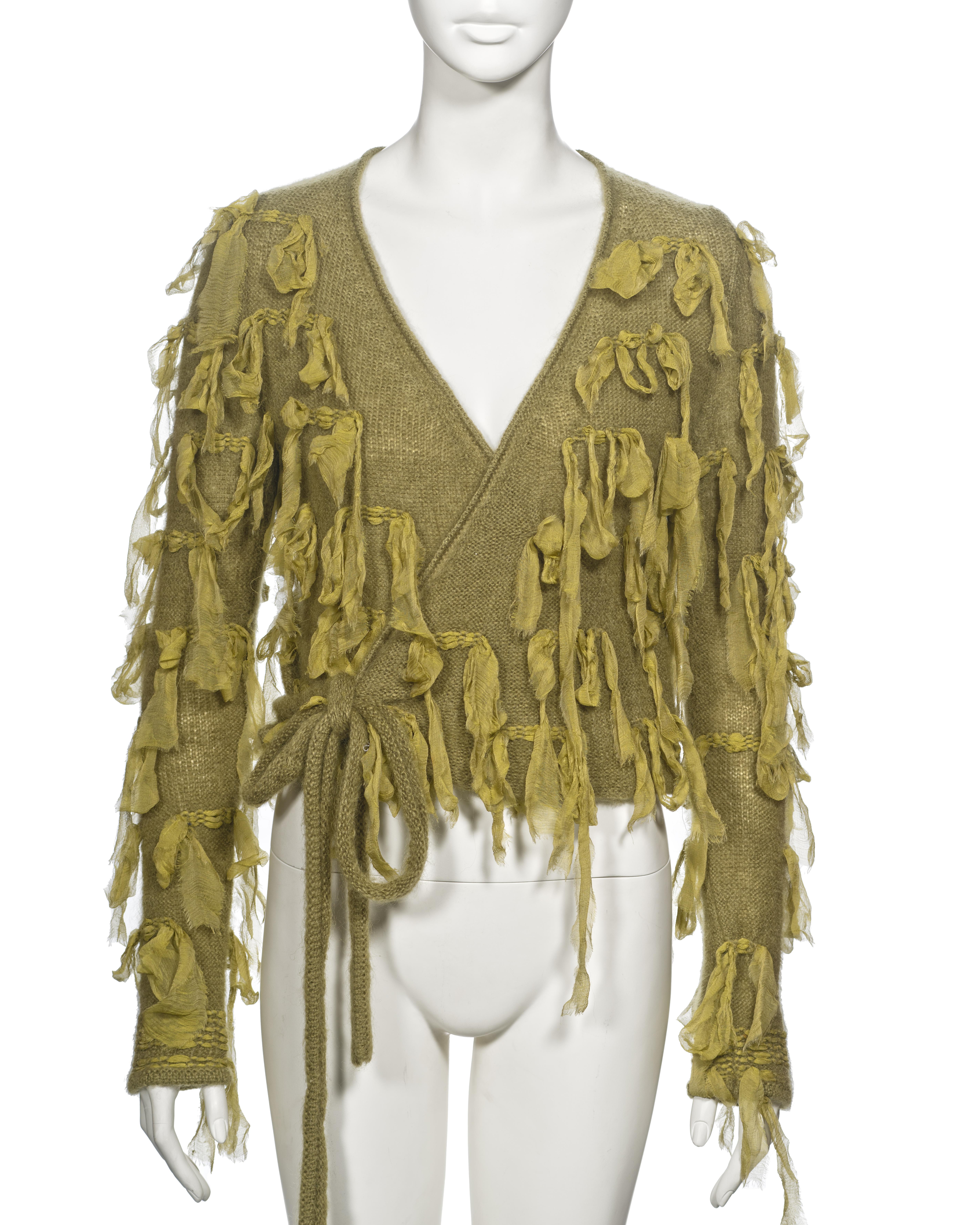 Women's Christian Dior by John Galliano Green Mohair and Silk Knitted Cardigan, fw 2000 For Sale