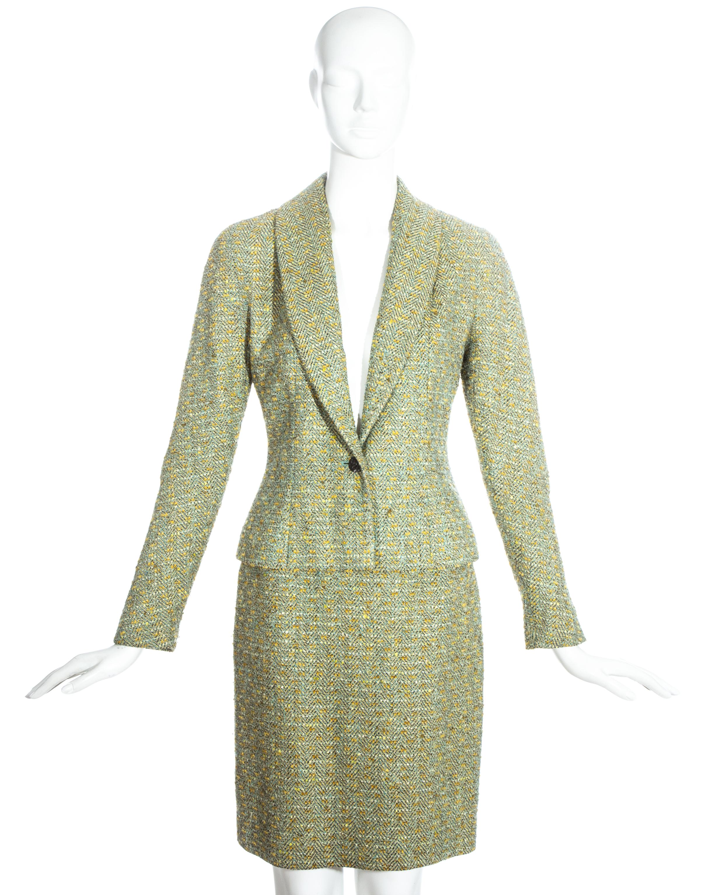 Brown Christian Dior by John Galliano green tweed 3-piece suit, fw 1998 For Sale