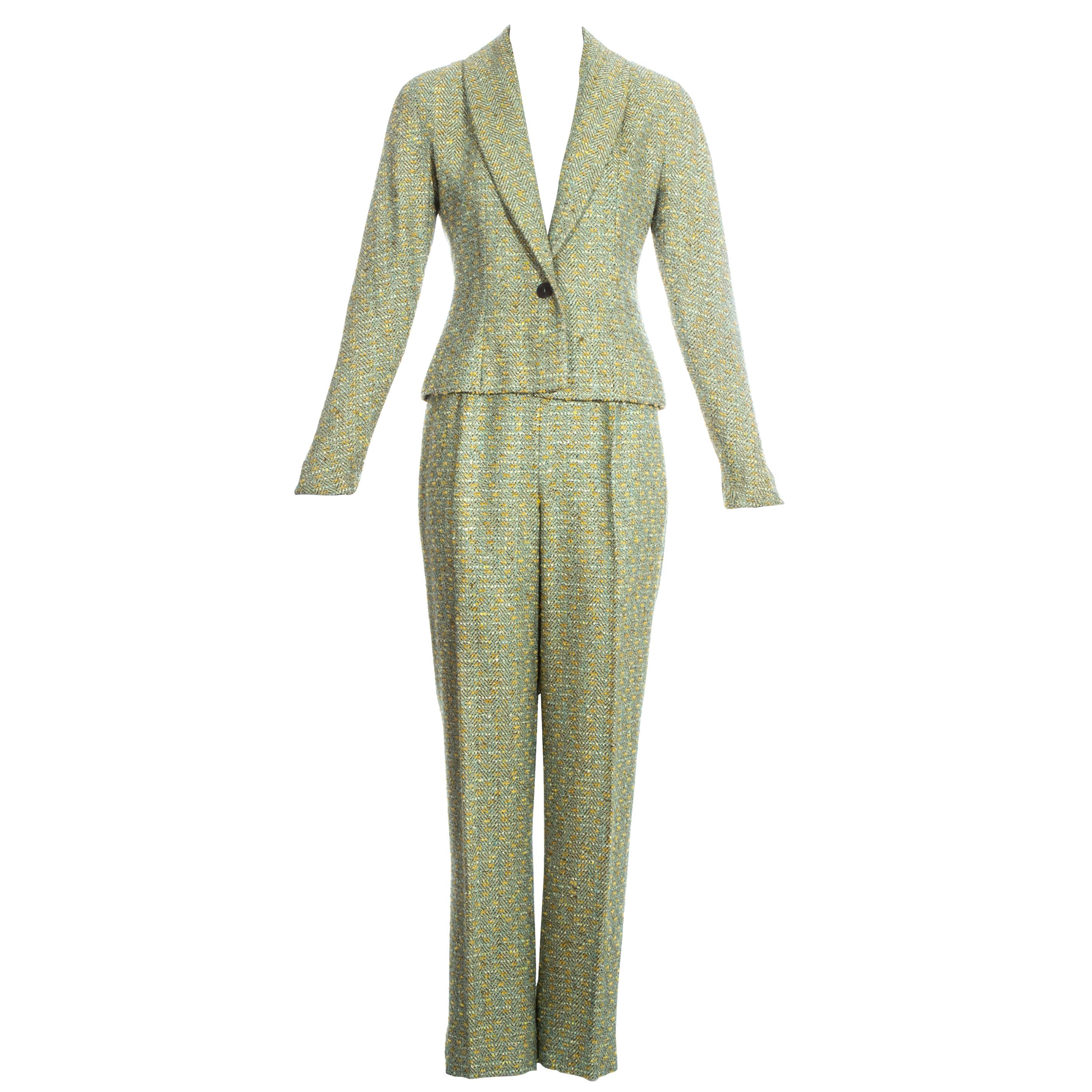 Christian Dior by John Galliano green tweed 3-piece suit, fw 1998 For Sale