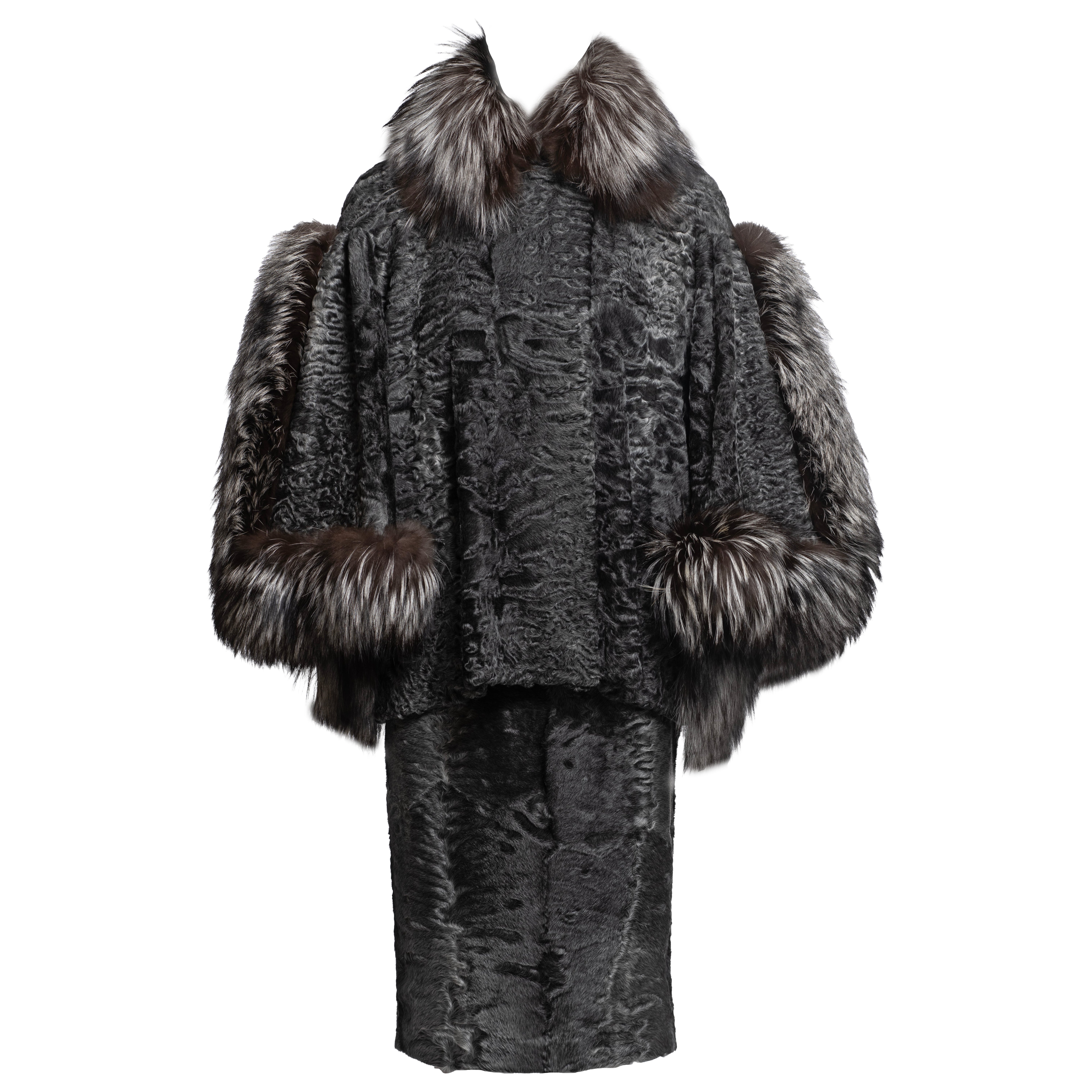 Christian Dior by John Galliano Grey Astrakhan & Fox Runway Ensemble, FW 2007 For Sale