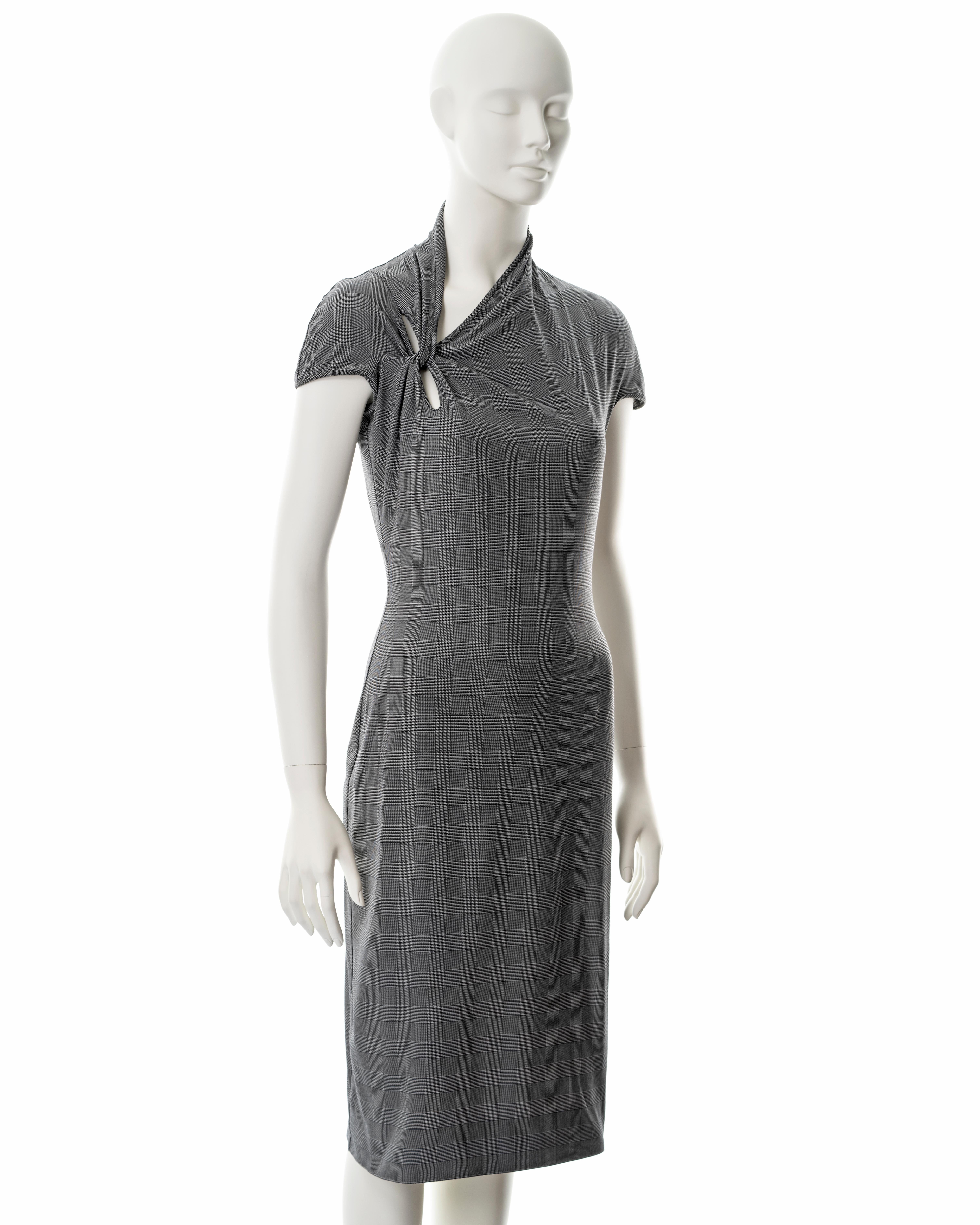 Christian Dior by John Galliano grey checked nylon sheath dress, ss 2000 For Sale 1
