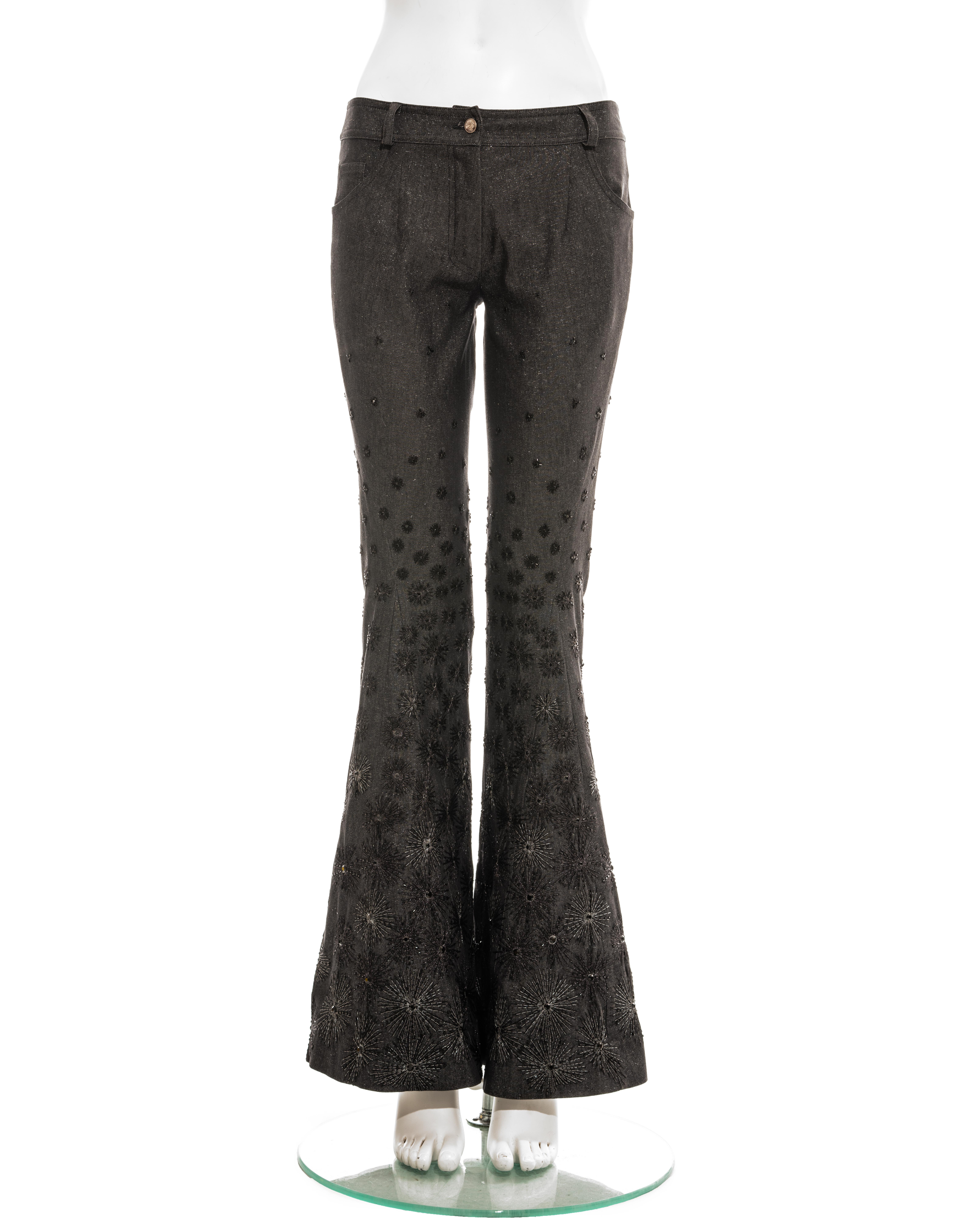 Christian Dior by John Galliano grey cotton denim flared pants with embroidery and beading. 

Spring-Summer 2002
