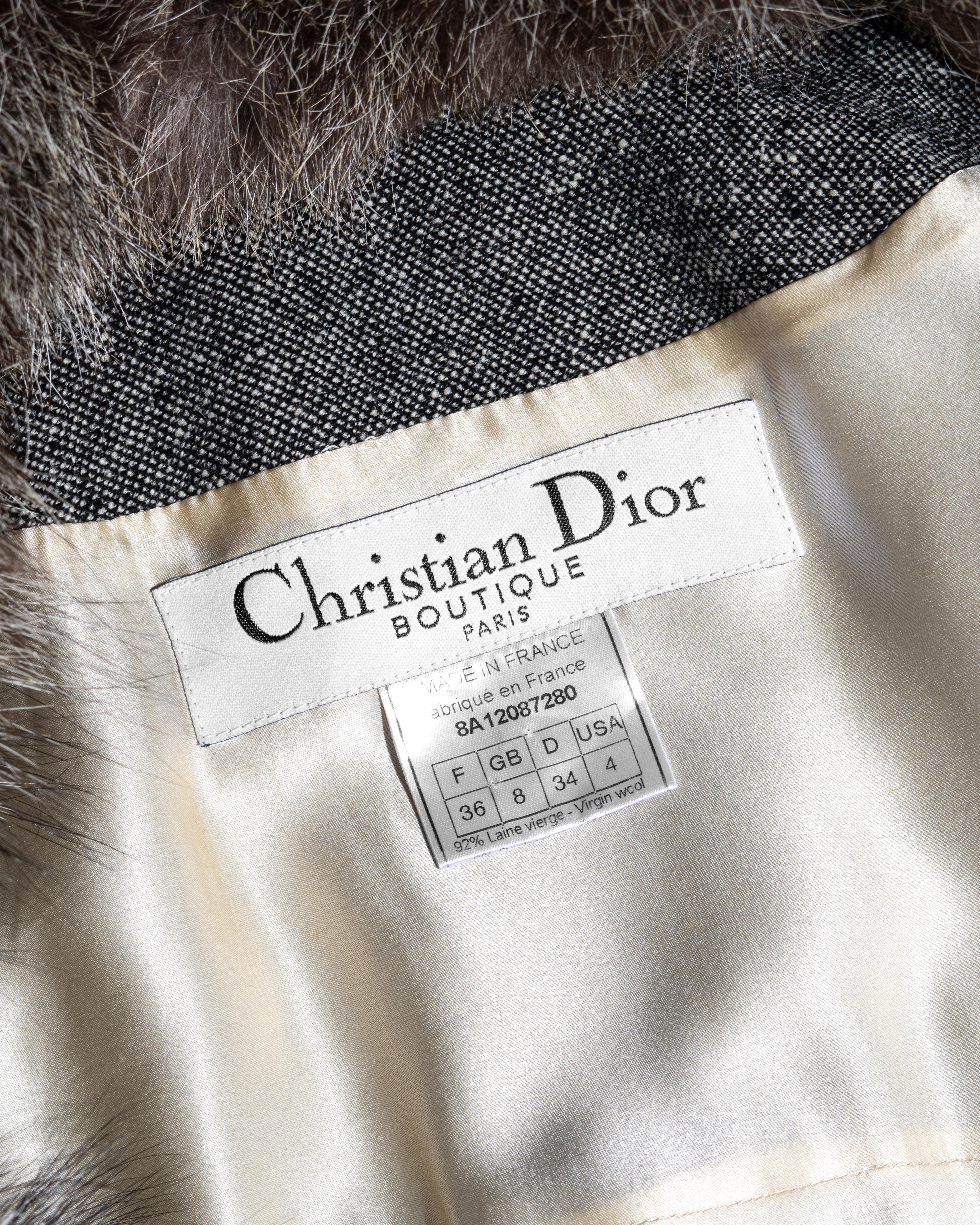 Christian Dior by John Galliano grey Donegal tweed and fox fur coat, fw 1998 For Sale 5