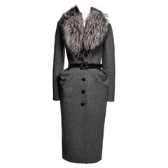 Christian Dior by John Galliano Grey Double Faced Wool and Fox Coat, PF 2009