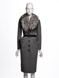 Christian Dior by John Galliano Grey Double Faced Wool and Fox Coat, PF 2009