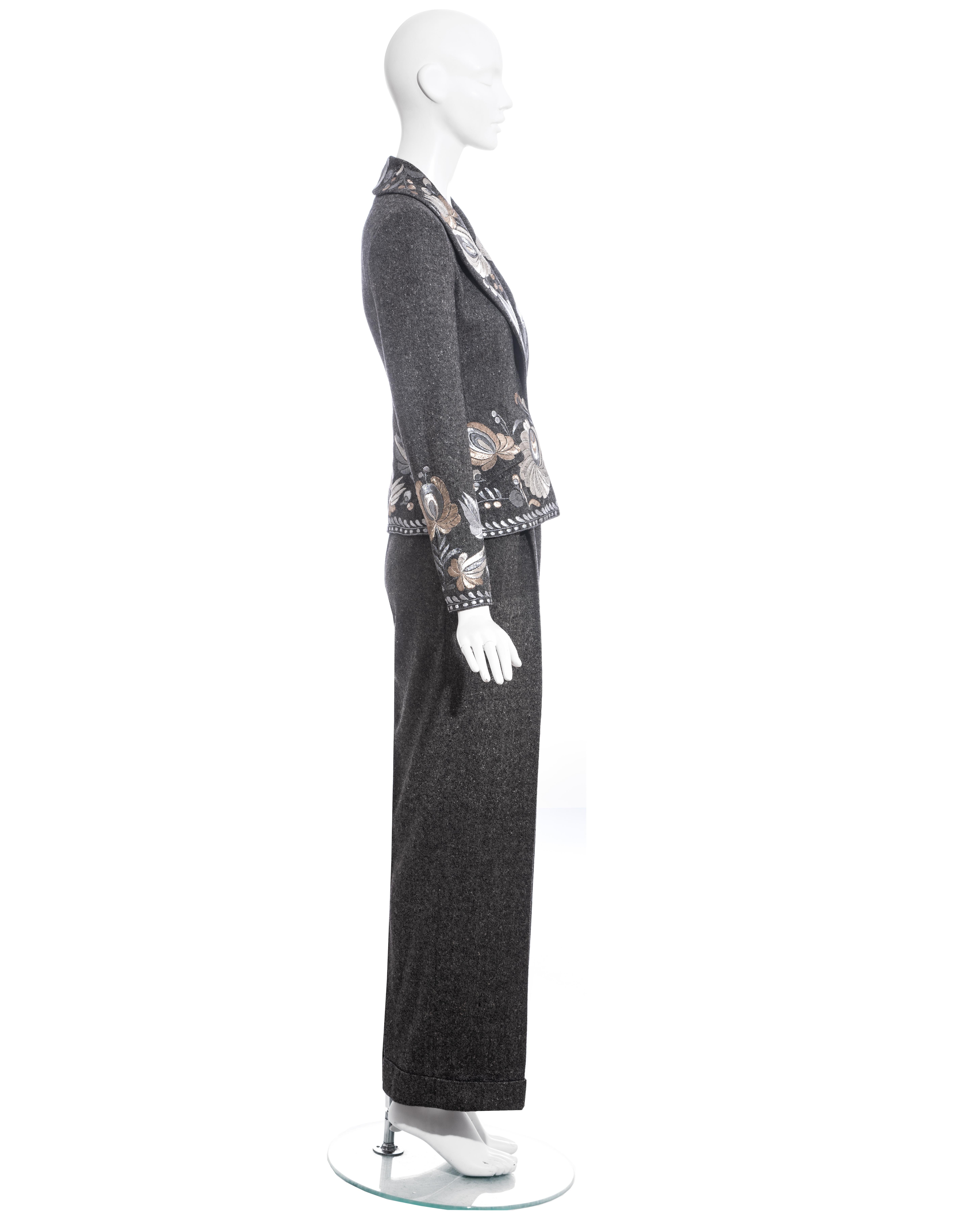 Christian Dior by John Galliano grey embroidered tweed pant suit, fw 1998 In Excellent Condition For Sale In London, GB