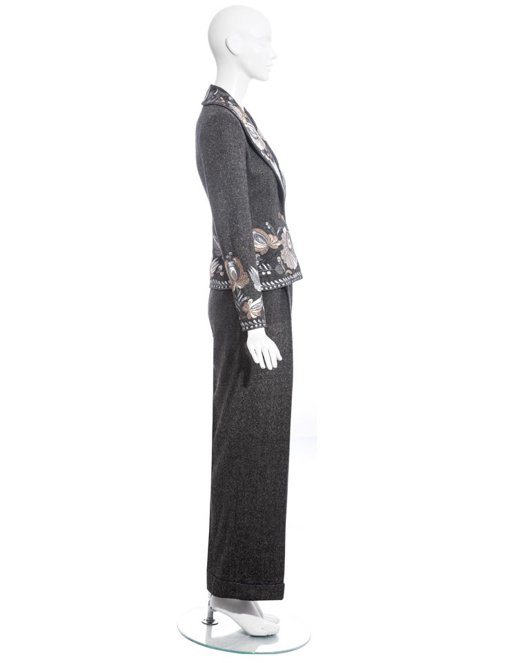 Christian Dior by John Galliano grey embroidered tweed pant suit, fw 1998 For Sale 1