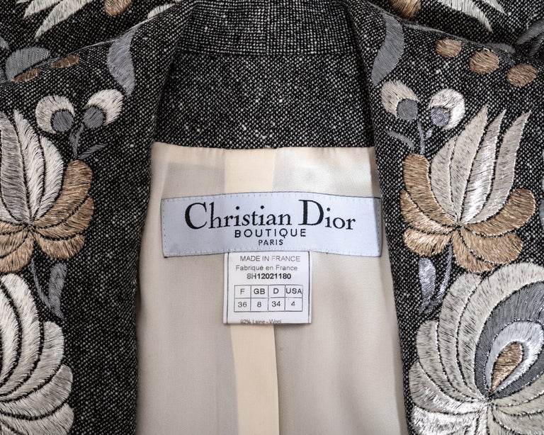 Christian Dior by John Galliano grey embroidered tweed pant suit, fw 1998 For Sale 3