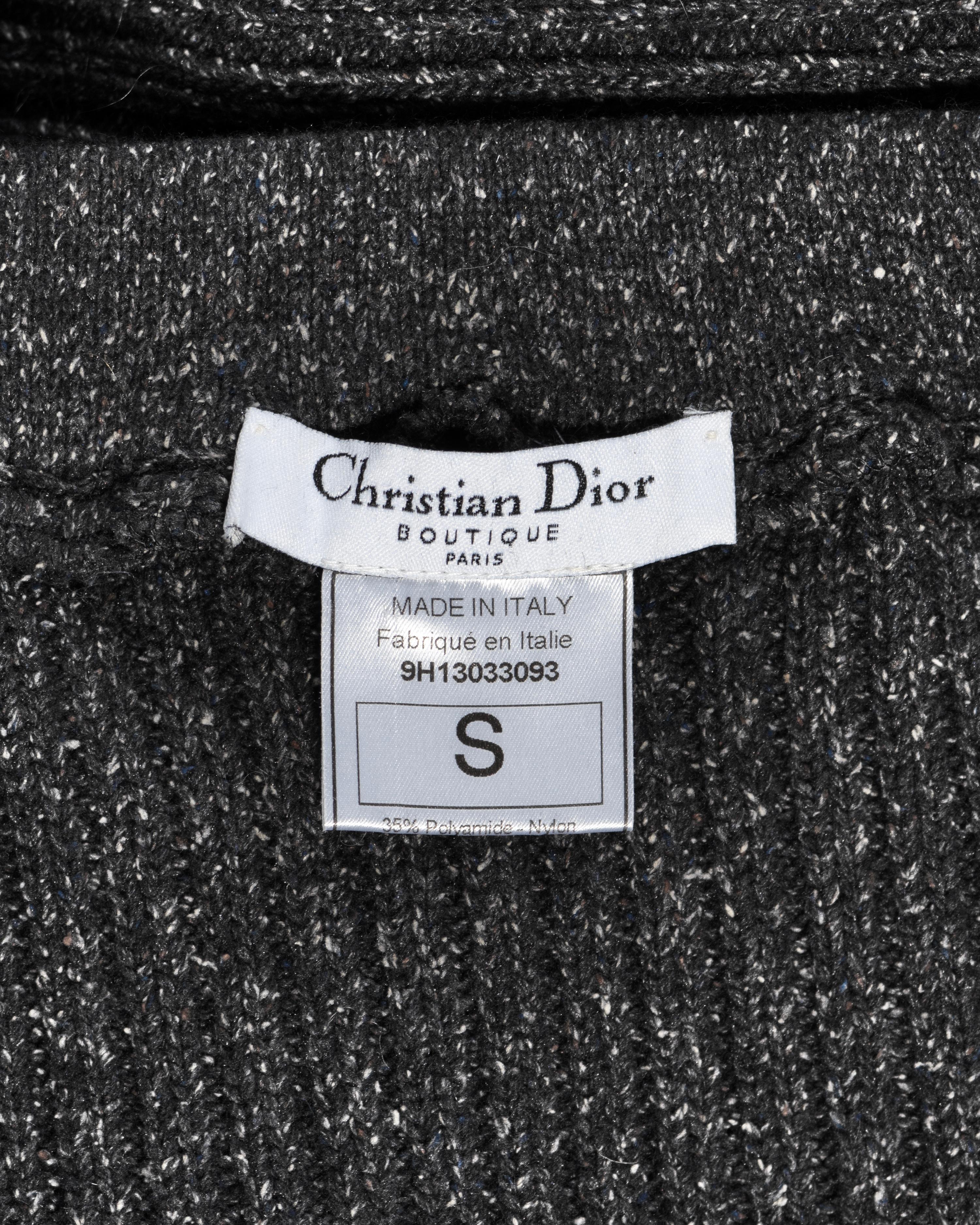 Christian Dior by John Galliano Grey Knit Ensemble with Fringe Scarf, FW 1999 For Sale 8