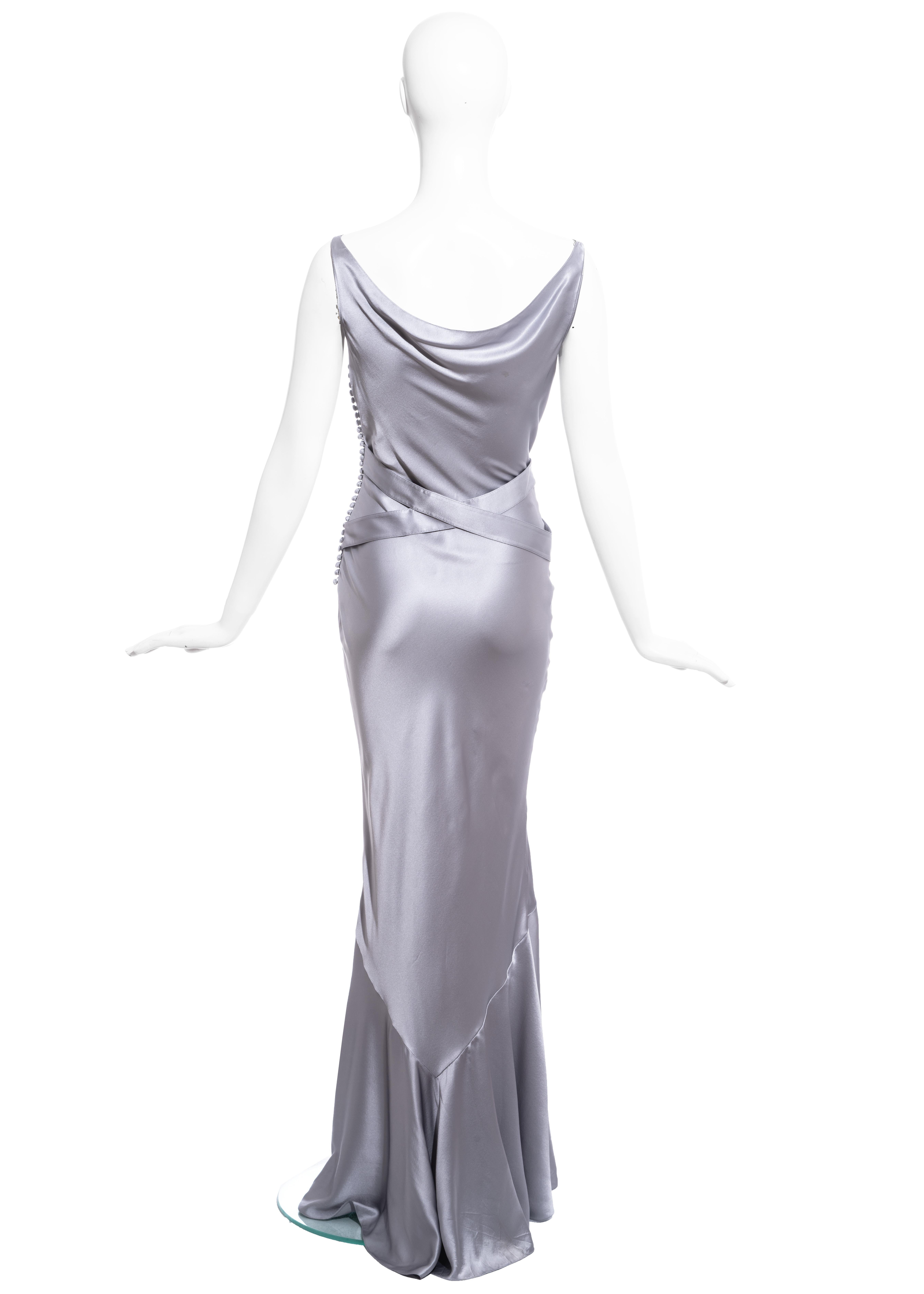 Christian Dior by John Galliano grey silk trained evening dress, fw 2004 In Good Condition For Sale In London, GB