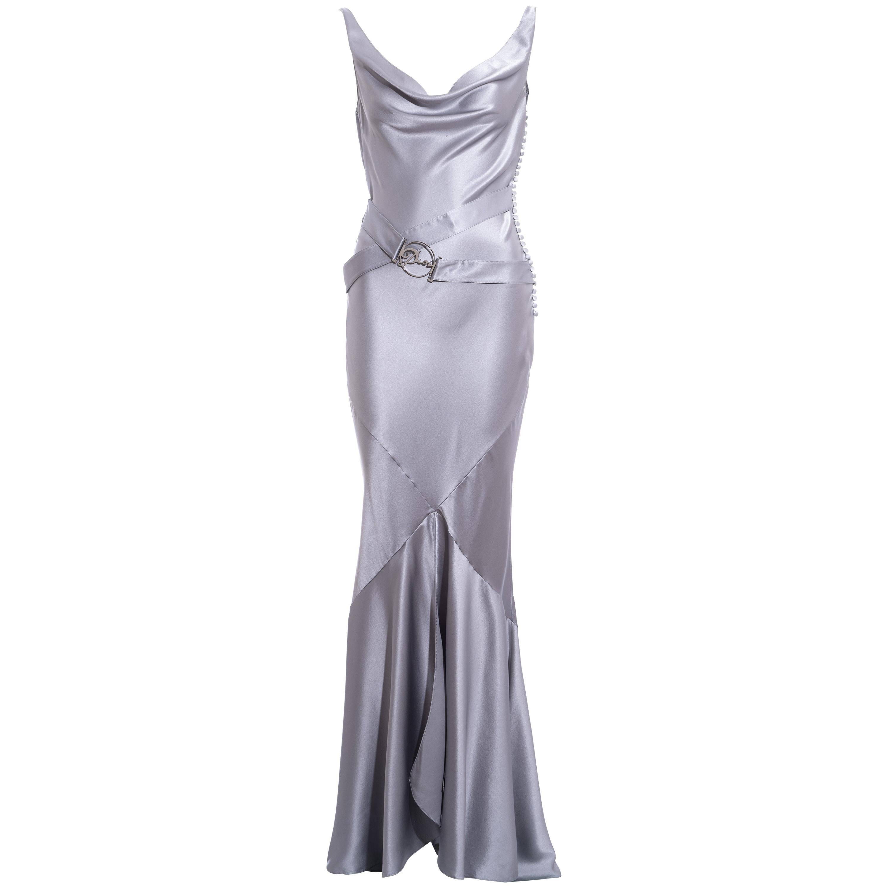 Christian Dior by John Galliano grey silk trained evening dress, fw 2004 For Sale